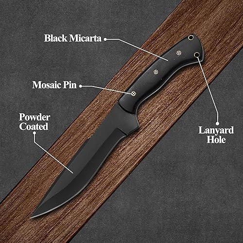 Miniatura 3 de HMC Cuchillo de transporte horizontal, hecho a mano, de acero de alto carbono, cuchillo de caza de ciervos de espiga completa con funda de cuero