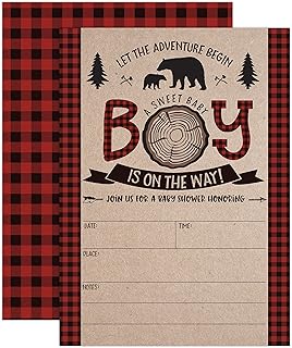 Your Main Event Prints Lumberjack Baby Shower Invitations, Boy Baby Shower Invitations, Mama Bear Baby Shower Invites, Woodland Baby Shower Invitations,, 20 Fill in Invitations and Envelopes