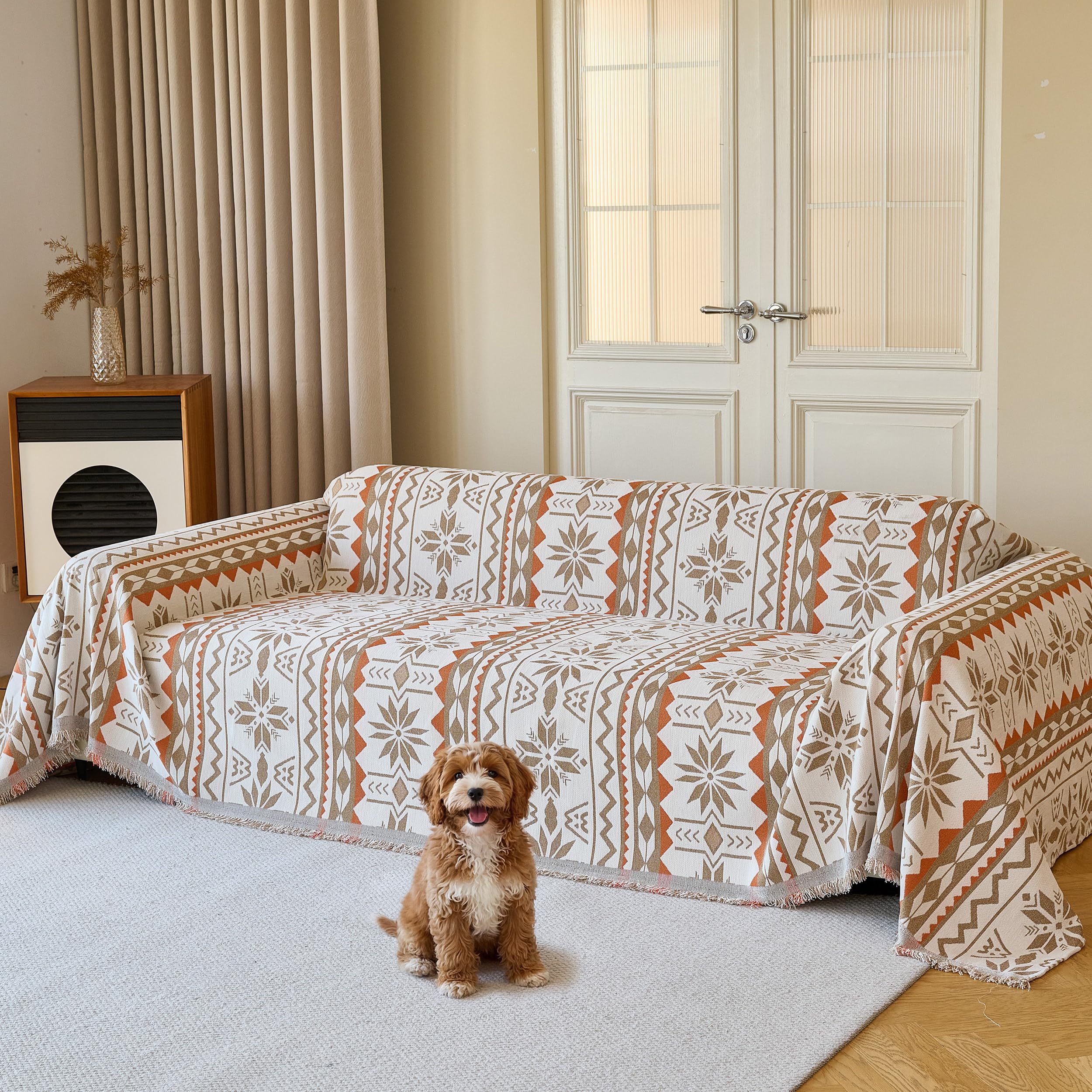 Fuyulacom Couch Cover for Dogs Washable Sofa Cover, Sectional Couch Covers, Sofa Covers for 2 Cushion Couch, Non Slip Stripe Sofa Slipcovers Furniture