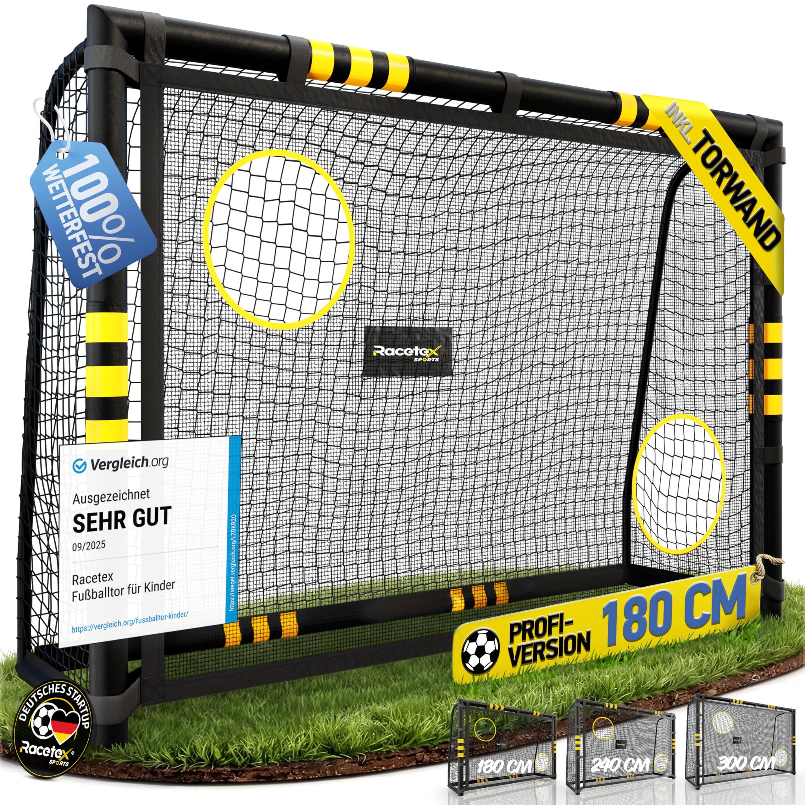 Racetex Fußballtor Garten 180x120 cm – Anti-Rost-Beschichtung, Erdanker, Rundum-Polsterung