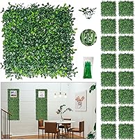 Vista 12 de Bybeton Panel de pared verde artificial, 20 x 20 pulgadas, 16 unidades, paneles de césped sintético de boj anti rayos UV para telón de fondo, pared