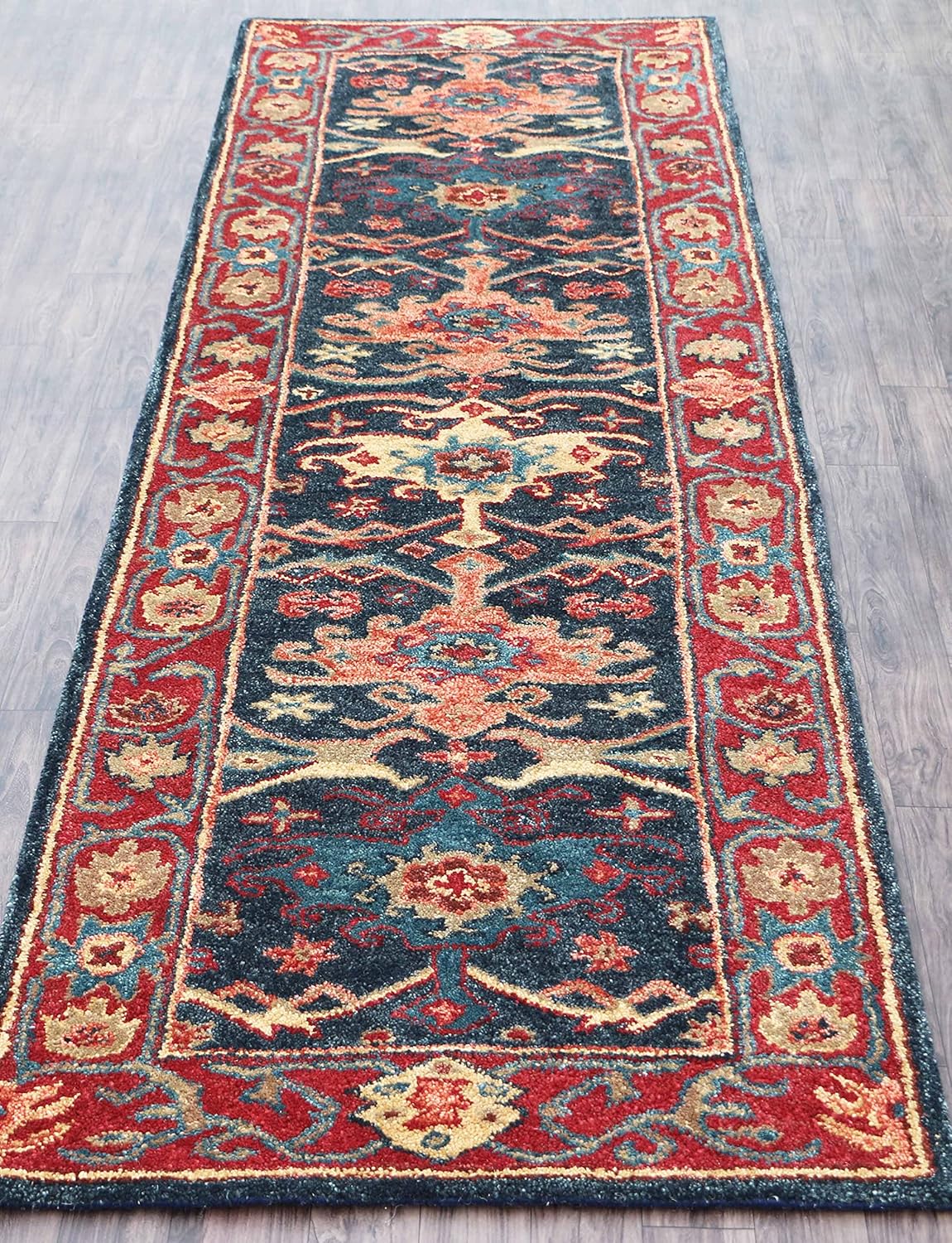 Aurelia Natural & Blue Traditional Oriental Old Antique Style 100% Woolen Area Rug (Blue, 2.6 x 9' Runner)