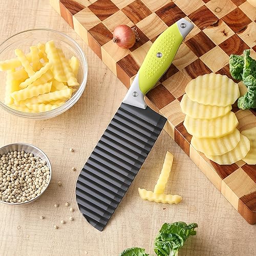 Miniatura 8 de Cortador de papas fritas para papas fritas, cortador de arrugas para verduras, papas, pepino, zanahoria y fruta, con mango antideslizante, apto para