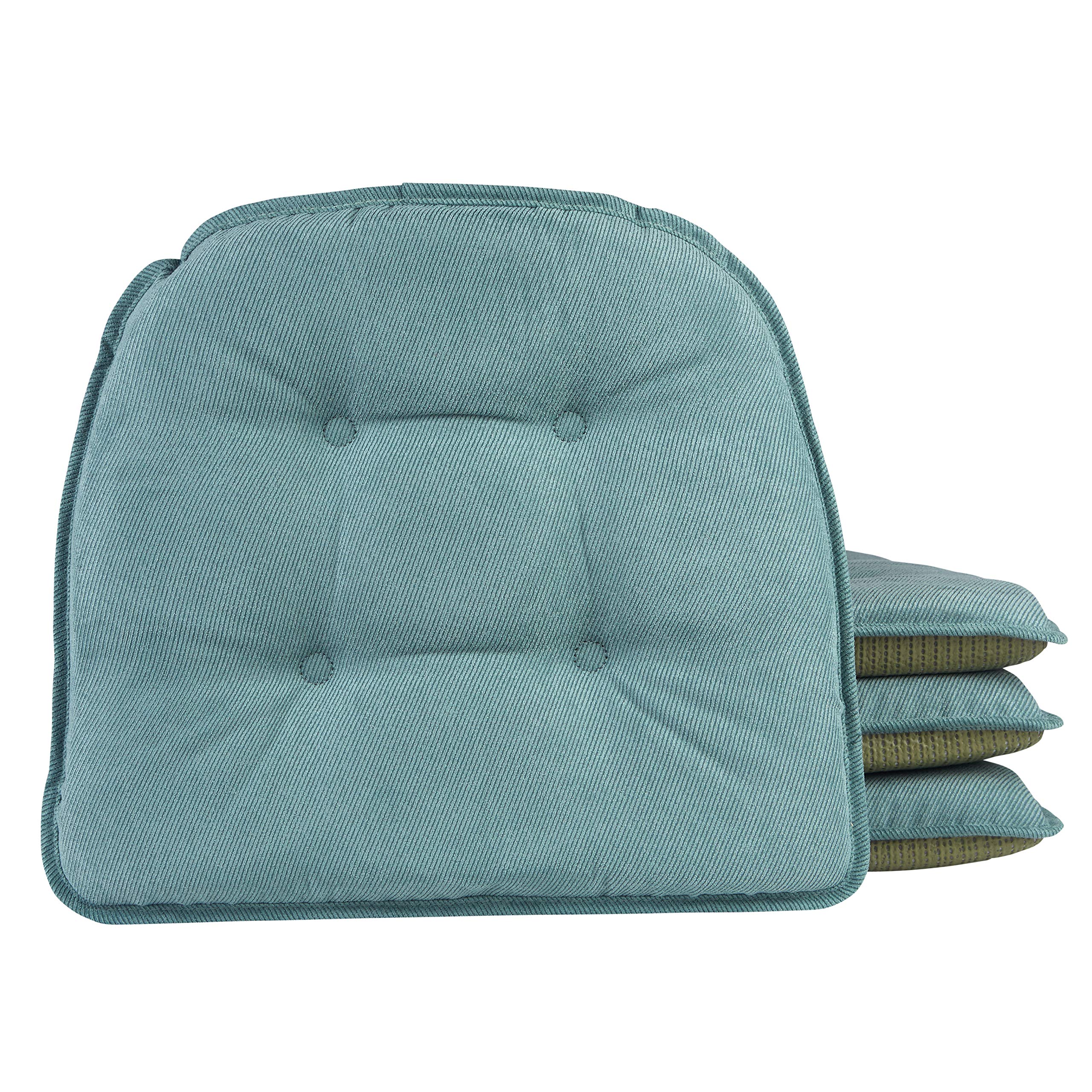 Klear Vu Omega Non-Slip Chair Cushions, Assembled in USA, U-Shaped Skid-Proof Seat Pads for Dining Room, Kitchen, Office, 15"x16" 4 Pack Linear Marine