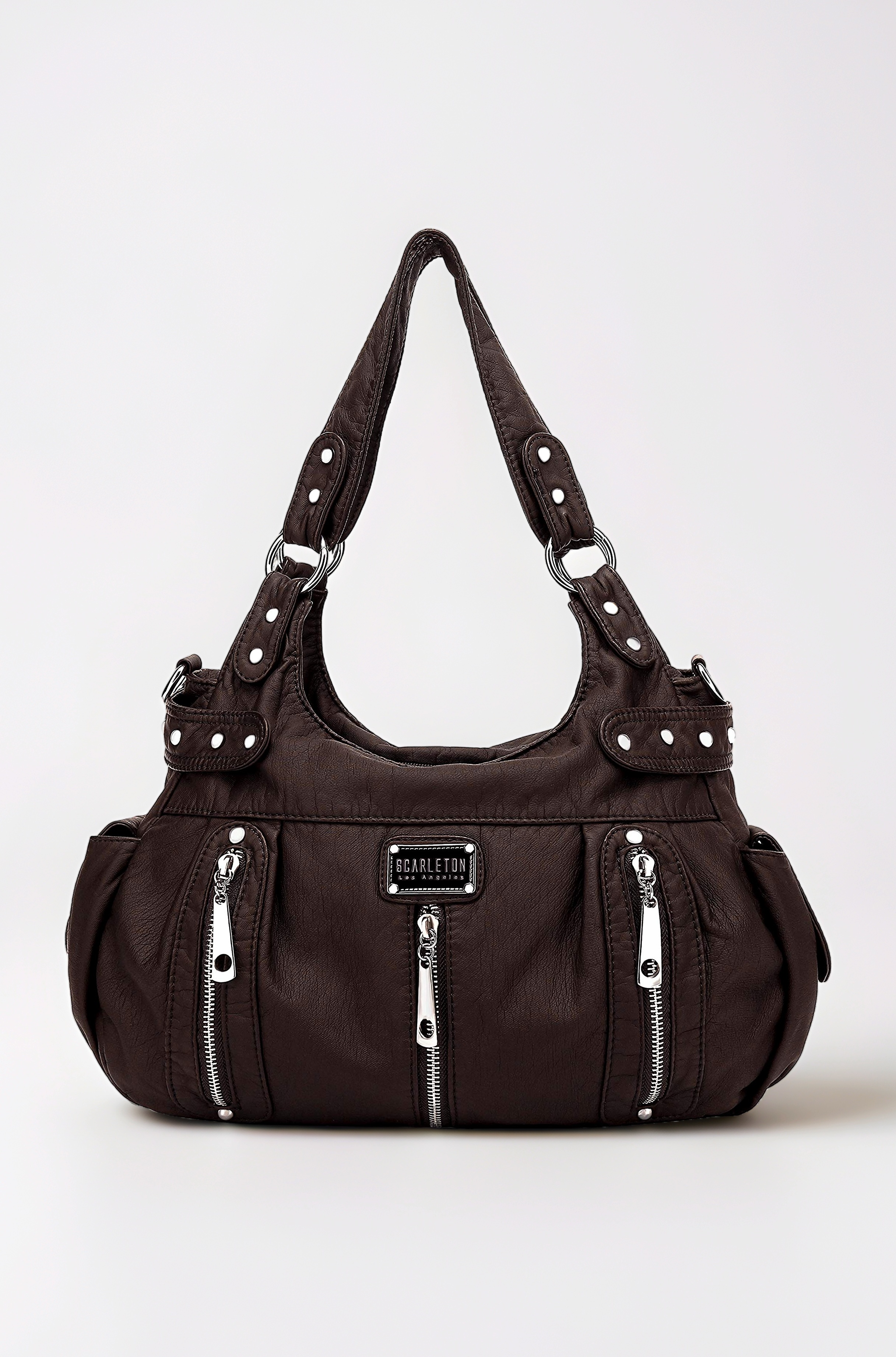 Scarleton 3 Front Zipper Washed Shoulder Bag H129221 - Coffee