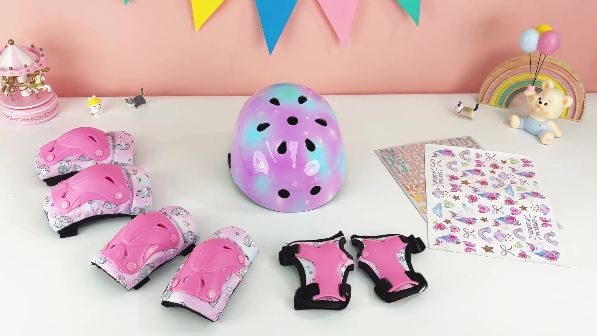 Kids Bike Helmet Unicorn Helmet And Knee Pads Toddler Helmet