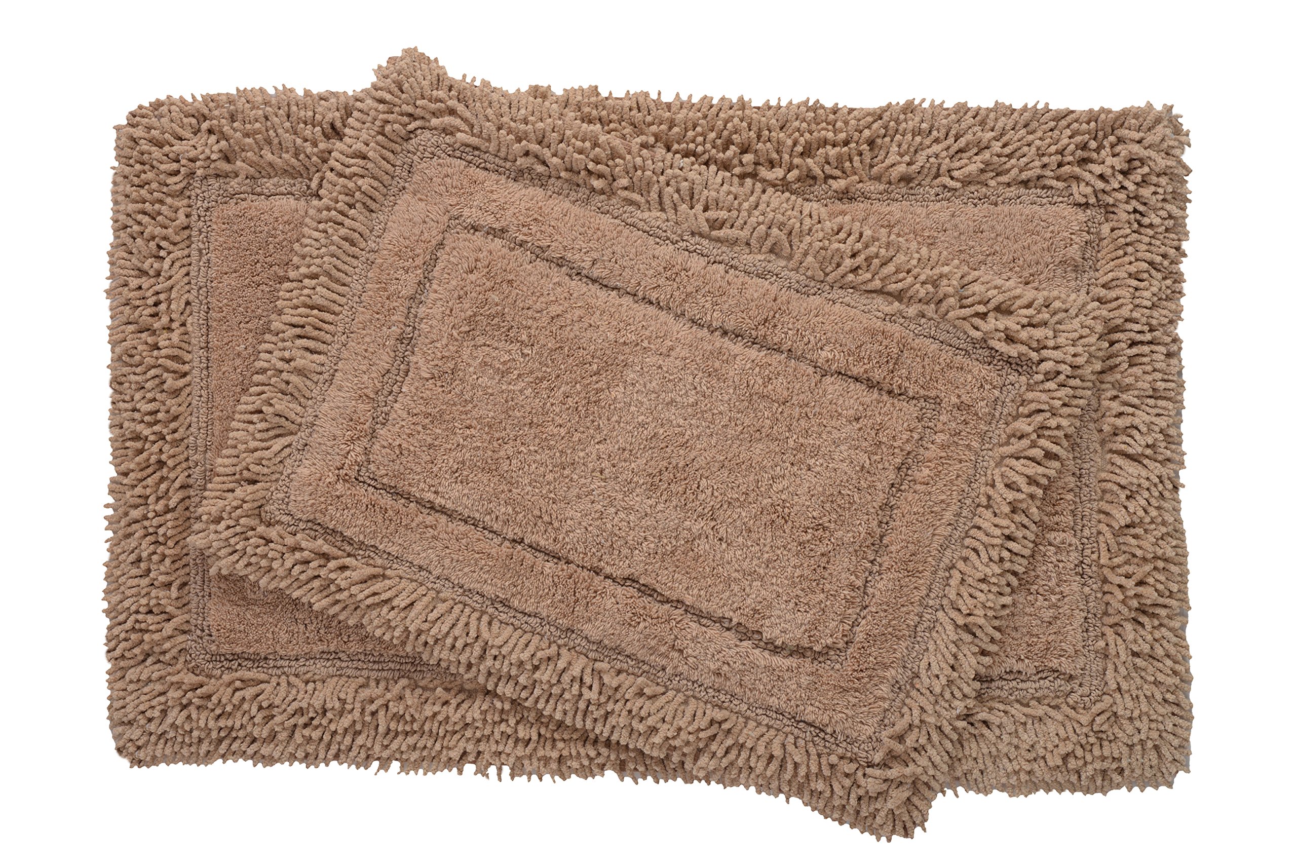 Savoy Shaggy 2 Piece 100% Cotton Bath Rug Set with Non-Skid Spray Latex Backing - Super Soft Luxurious Plush Shower Mats - 6 Colors (Brown)