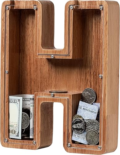 Vista 260 de Alcancía para niños y niñas, alcancía de madera con letra grande del alfabeto con inicial C, banco de monedas, regalos divertidos para cumpleaños