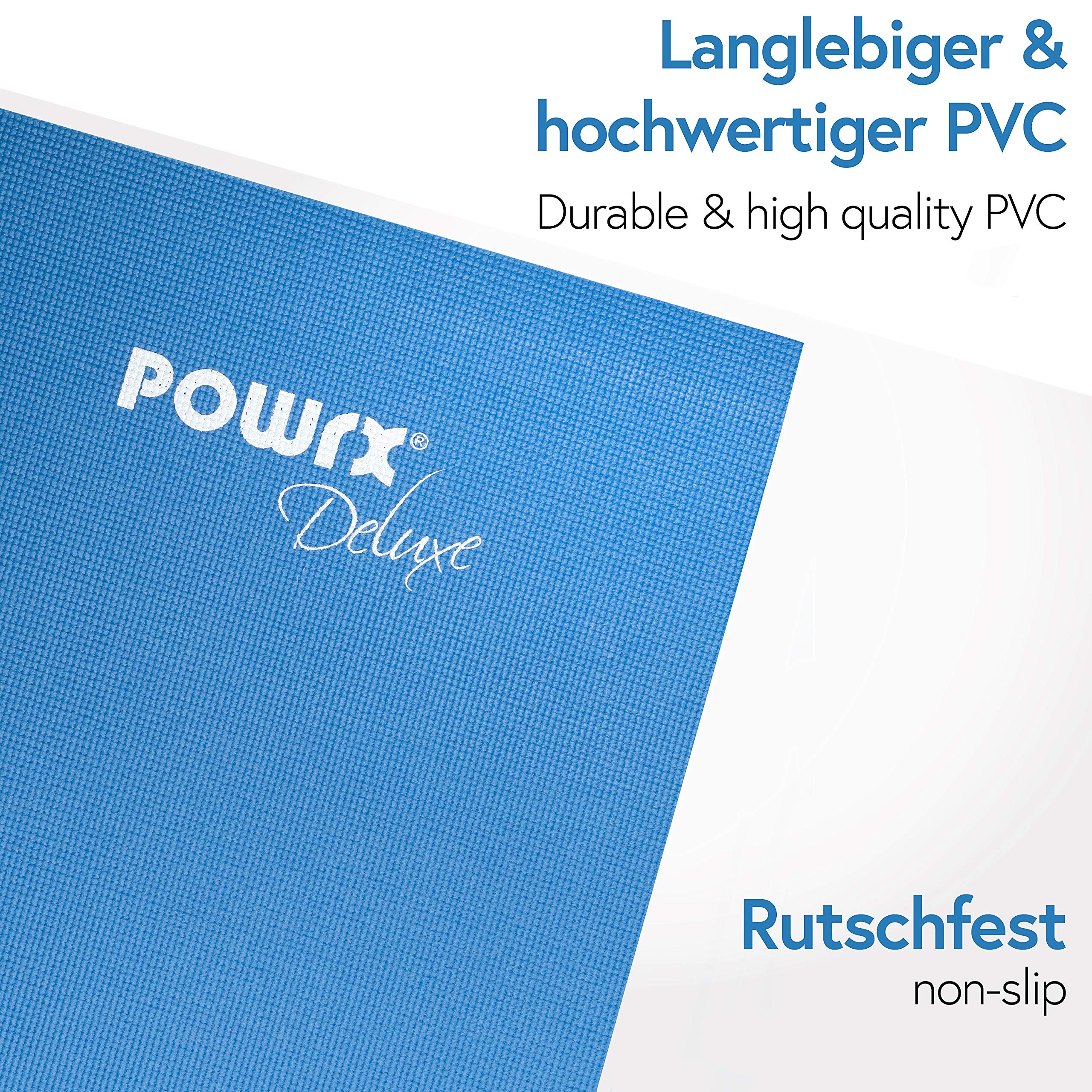 POWRX Tappetino Yoga 173 x 61 x 0,4 cm - Tappeto Ideale per Esercizi in casa e Palestra - Antistrappo con Superficie Antiscivolo - Borsa Trasporto Inclusa + PDF Workout