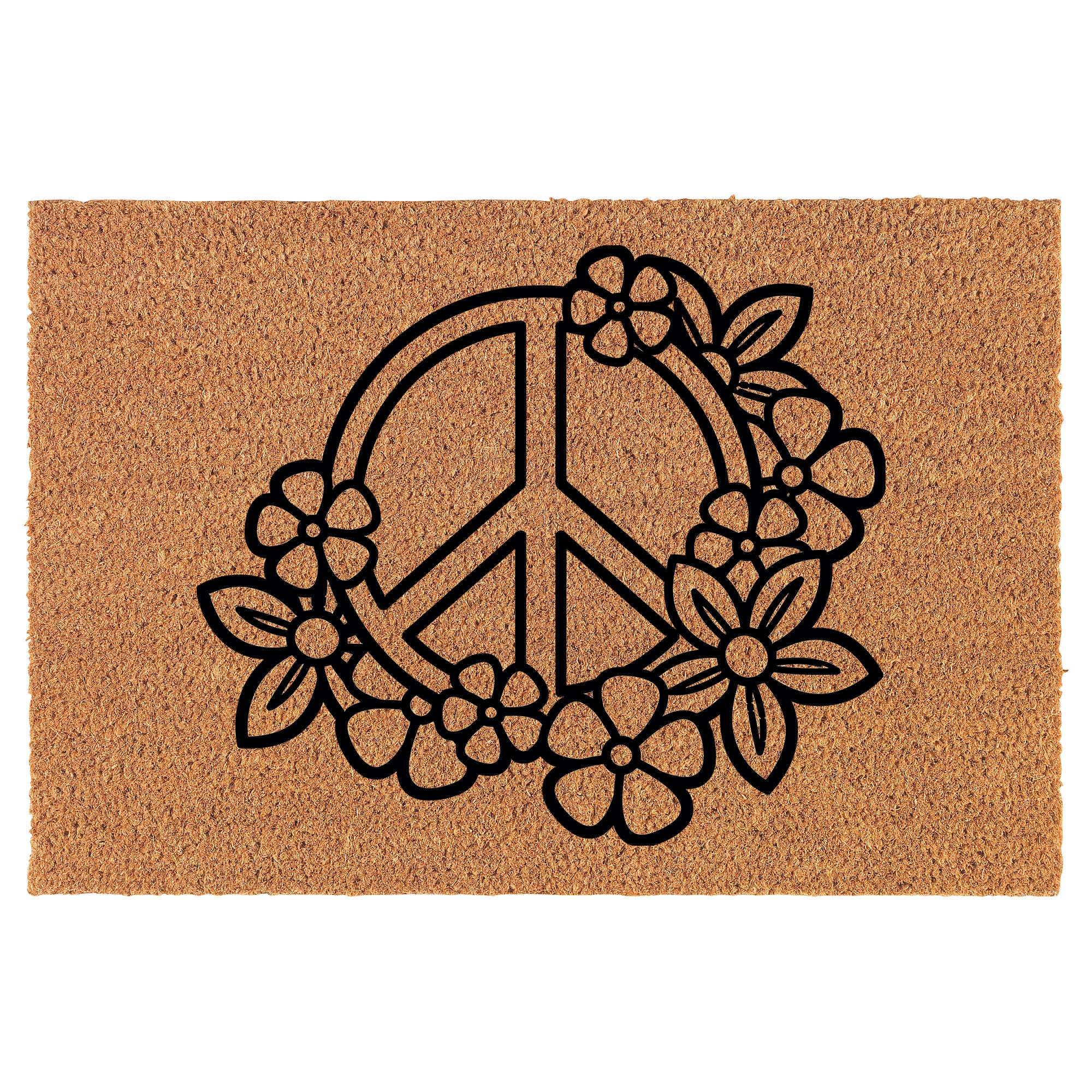 Coir Doormat Front Door Mat New Home Closing Housewarming Gift Peace Sign with Flowers (30" x 18" Standard)