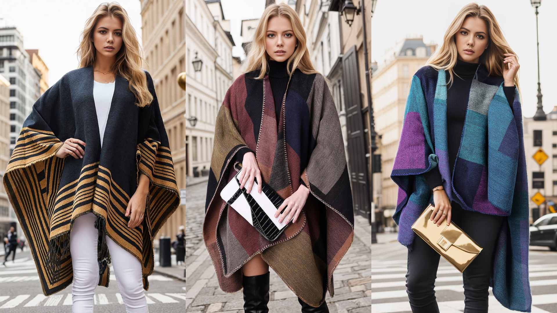 PAMEILA Women's Travel Plaid Shawl Wraps Open Front Poncho Cape