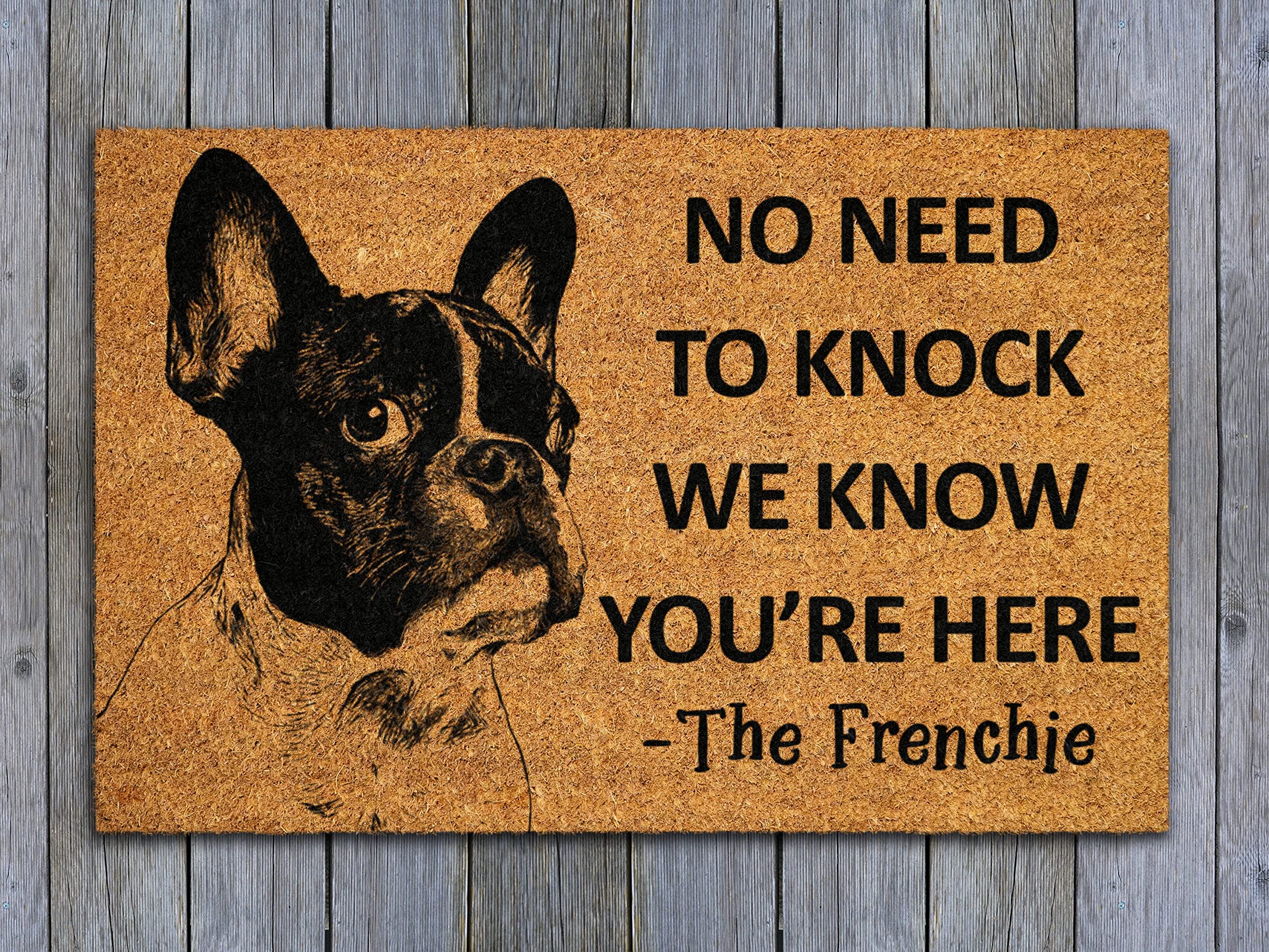 Ensound Frenchie Door Mat,French Bulldog We Know You are Here Spring Door Mats,Funny French Bulldog Doormat,Welcome Frenchies Mats 36x24 Inch