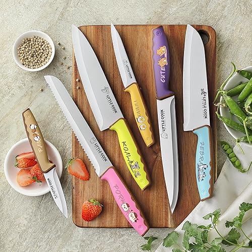 Miniatura 7 de Juego de cuchillos de cocina de 6 piezas con cubiertas, cuchillos afilados de acero inoxidable con mango ergonómico antideslizante, bonito y