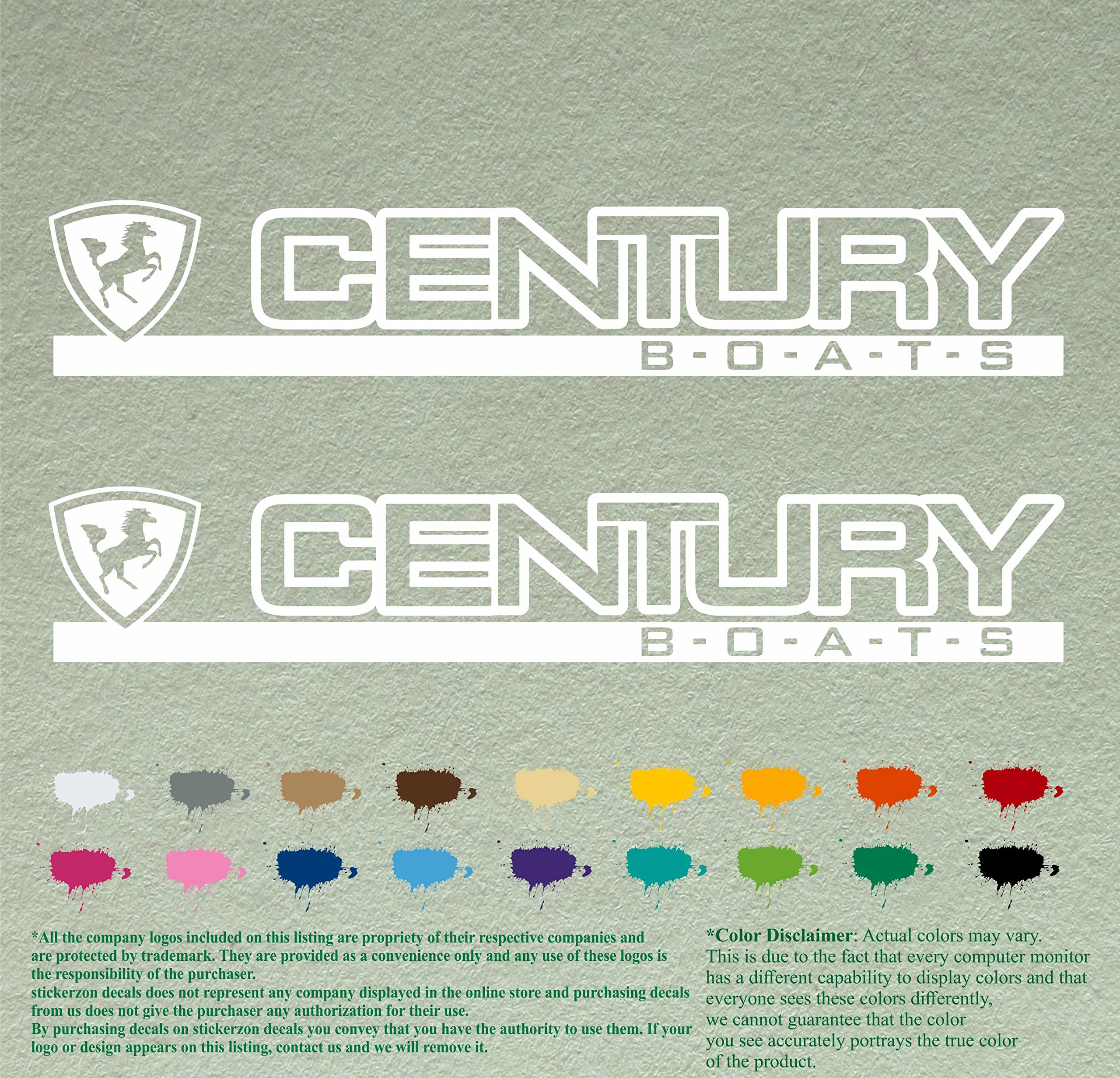 Pair of Century Boat Compatible Replacement Restoration Decals Vinyl Stickers Outboard Motor Set of 2 (12", White 010)