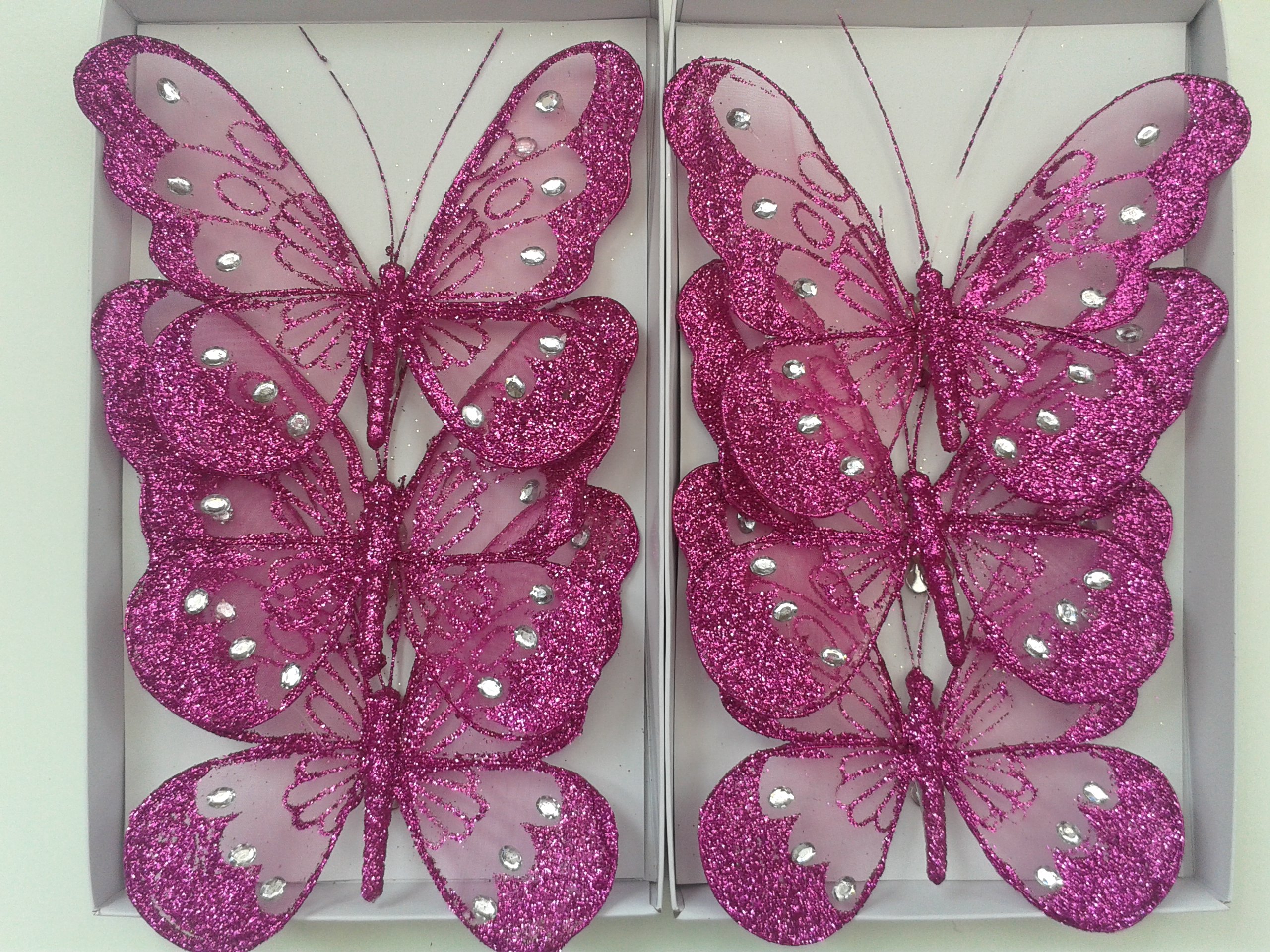 Cmwholesale Cerise Glitter Mesh Butterflies 18Cm X6 (Cerise)