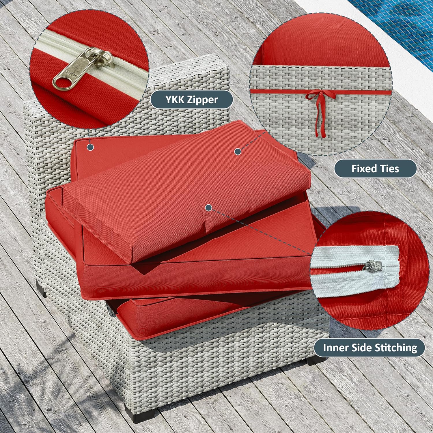 9 Pack Patio Cushion Covers Outdoor Furniture Cushion Slipcovers Replacement Waterproof with Zipper for 5 Pcs Patio Furniture Set, Covers Only, Red