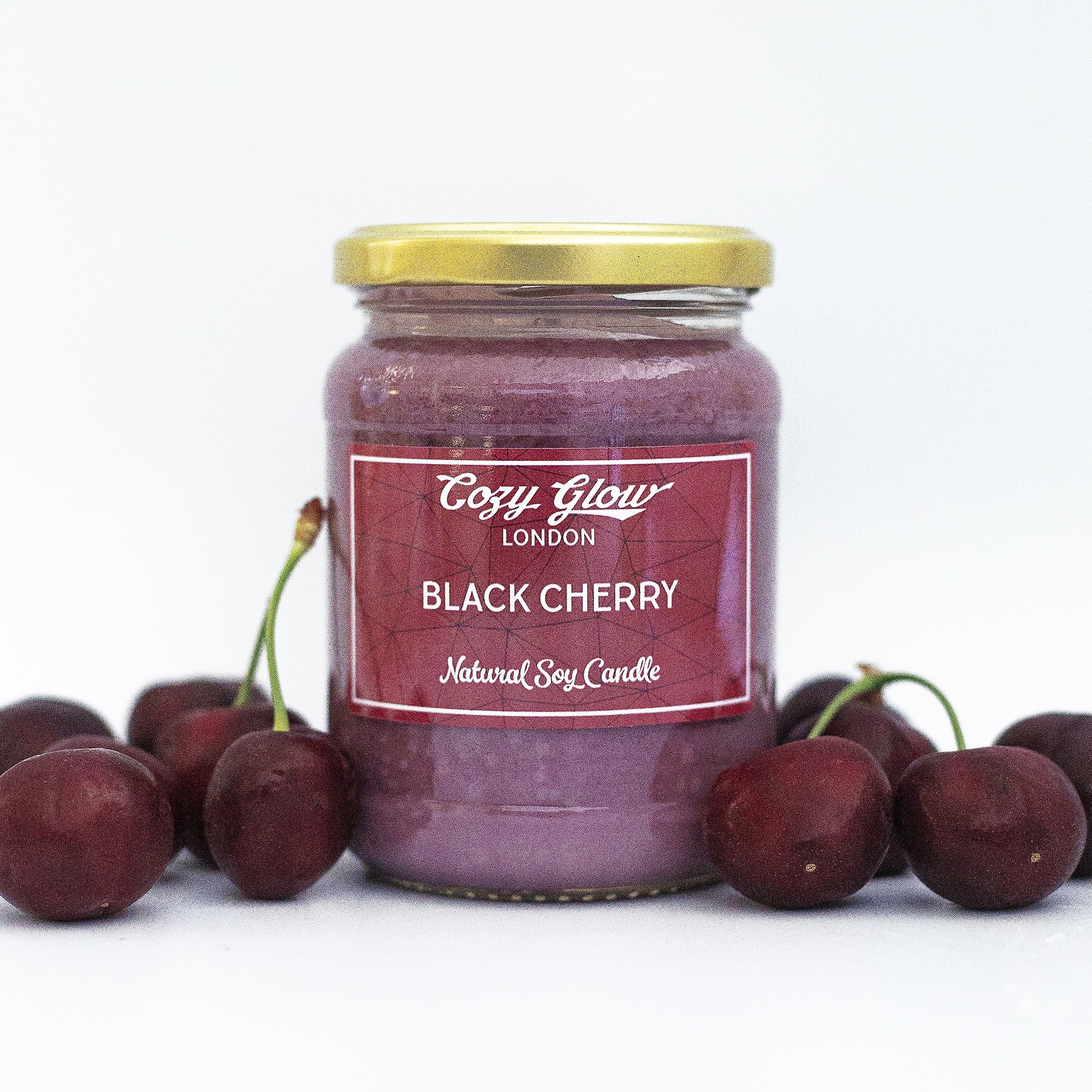 Cozy Glow | Black Cherry | Large Vegan Friendly Natural Soy Candle | 80+ Hour Burn Time & Hand Made in UK