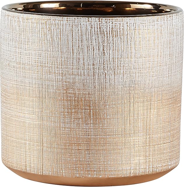 Rivet Rustic Crosshatch Indoor Outdoor Flower Plant Pot, 15.8 cm H, Bronze