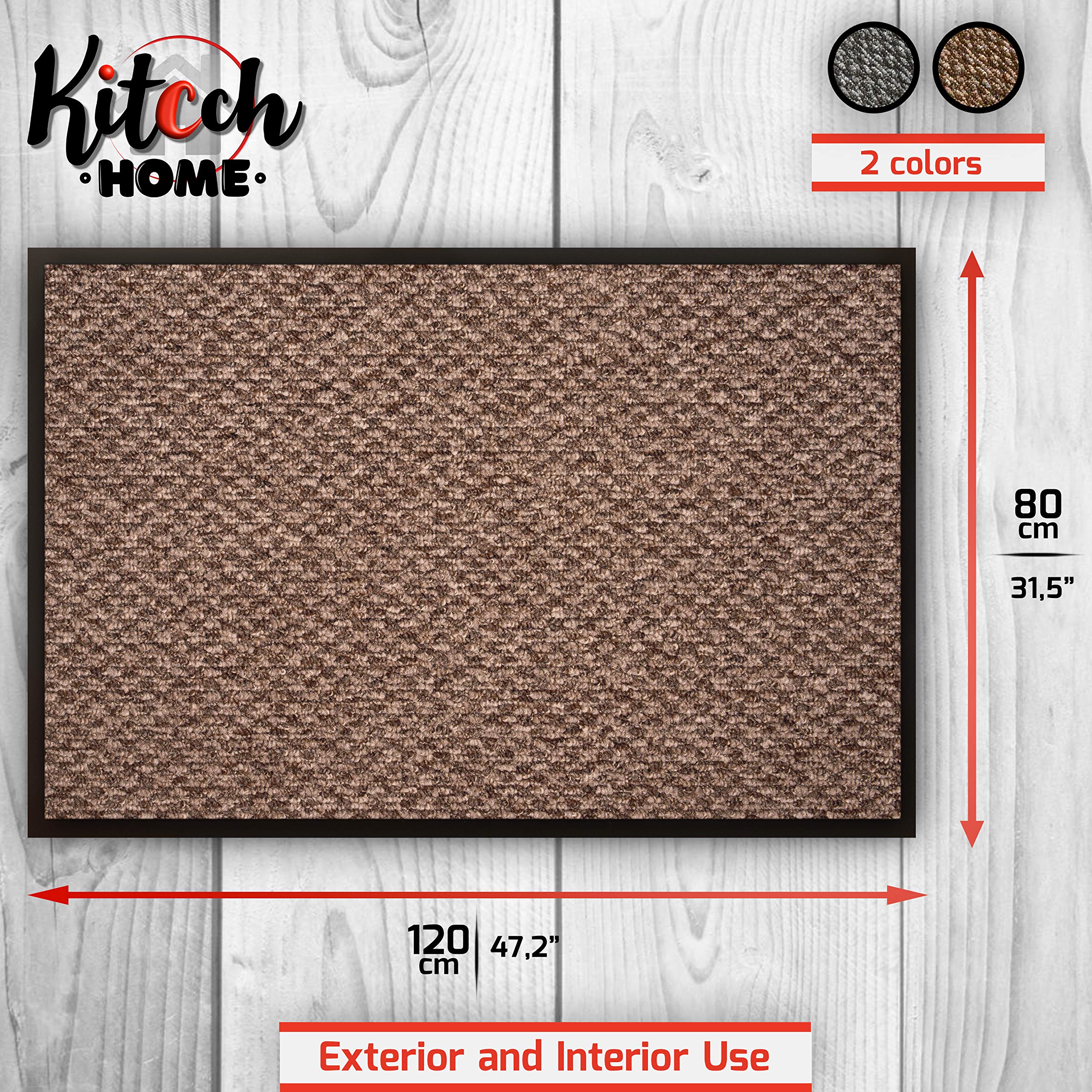 Fußmatte groß | Fußmatten Außenbereich oder Fussmatte Innen Waschbar für Ihren Eingang | Saugfähige Fussmatte die unter Türen passt | Schmutzfangmatte groß | Braun/Beige 80x120 cm