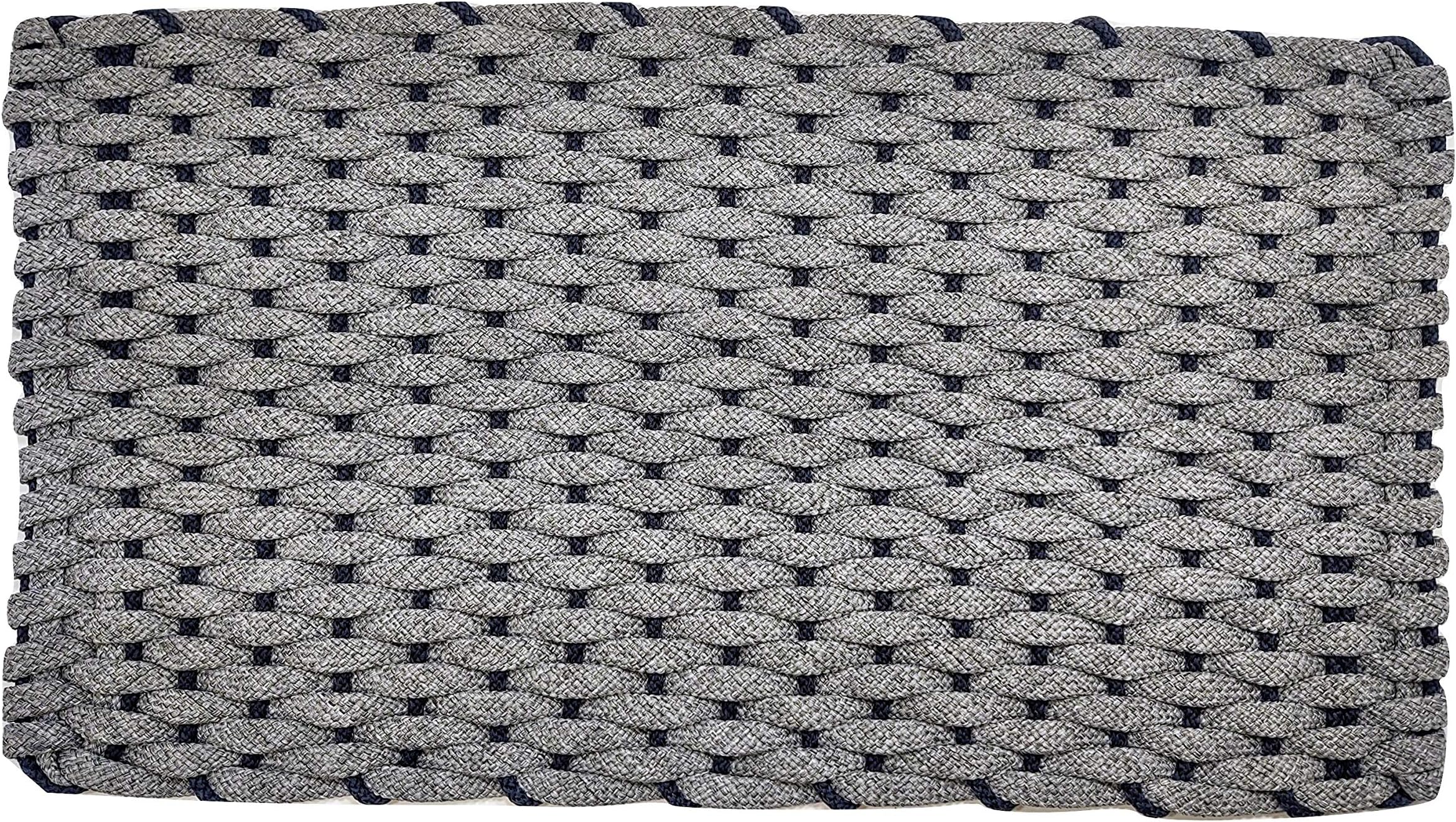 Rockport Rope Doormats 2438306 Indoor & Outdoor Doormats, 24" x 38", Gray with Navy Blue Insert