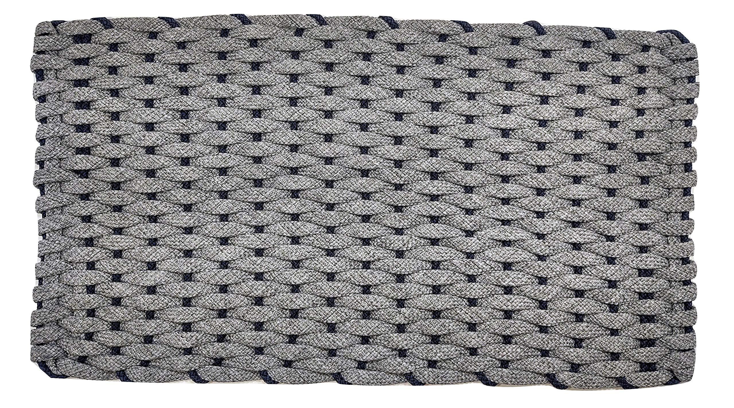 Rockport Rope Doormats 2438306 Indoor & Outdoor Doormats, 24" x 38", Gray with Navy Blue Insert