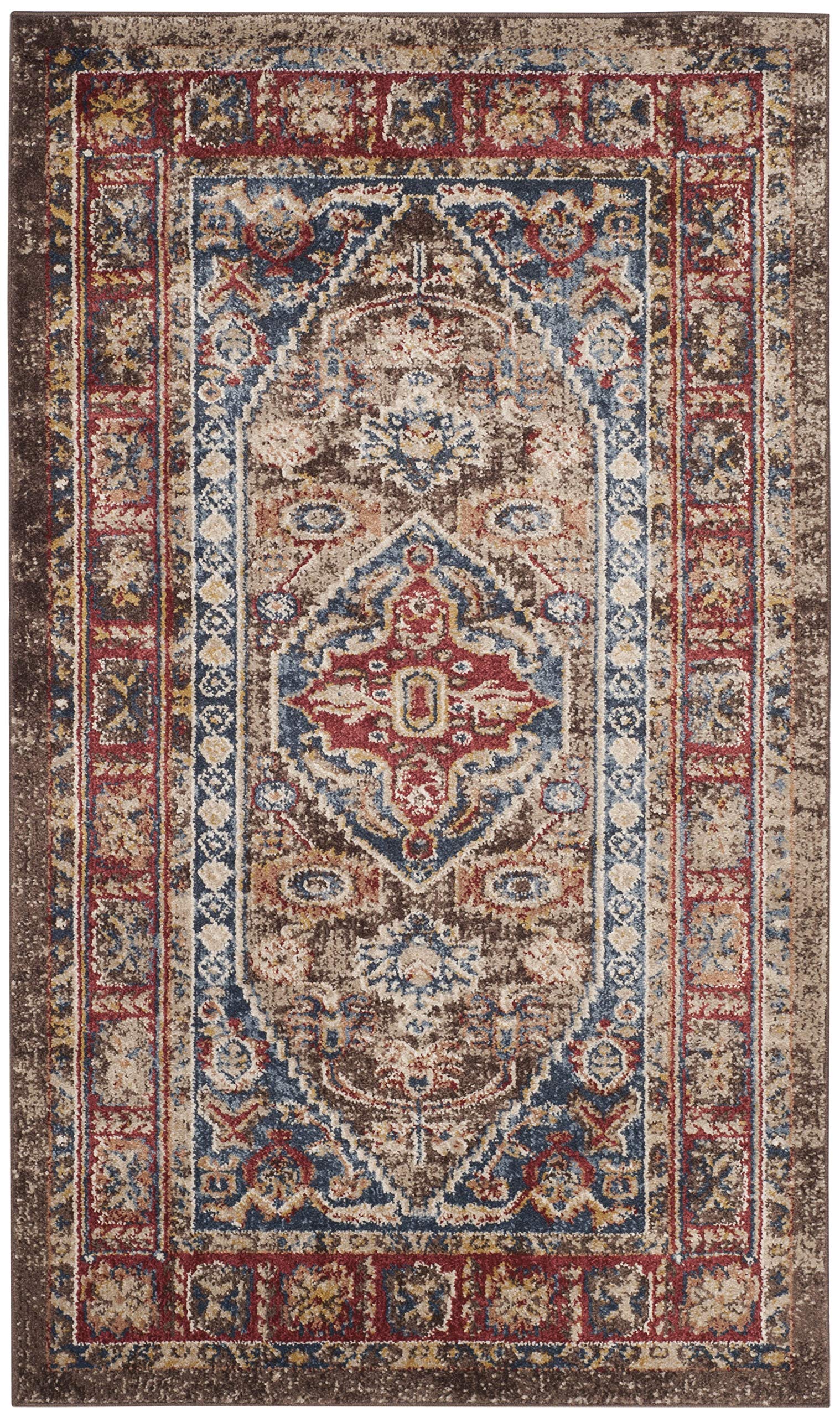 SAFAVIEH Bijar Collection Accent Rug - 2'3" x 4', Brown & Royal, Oriental Distressed Design, Non-Shedding & Easy Care, Ideal for High Traffic Areas in