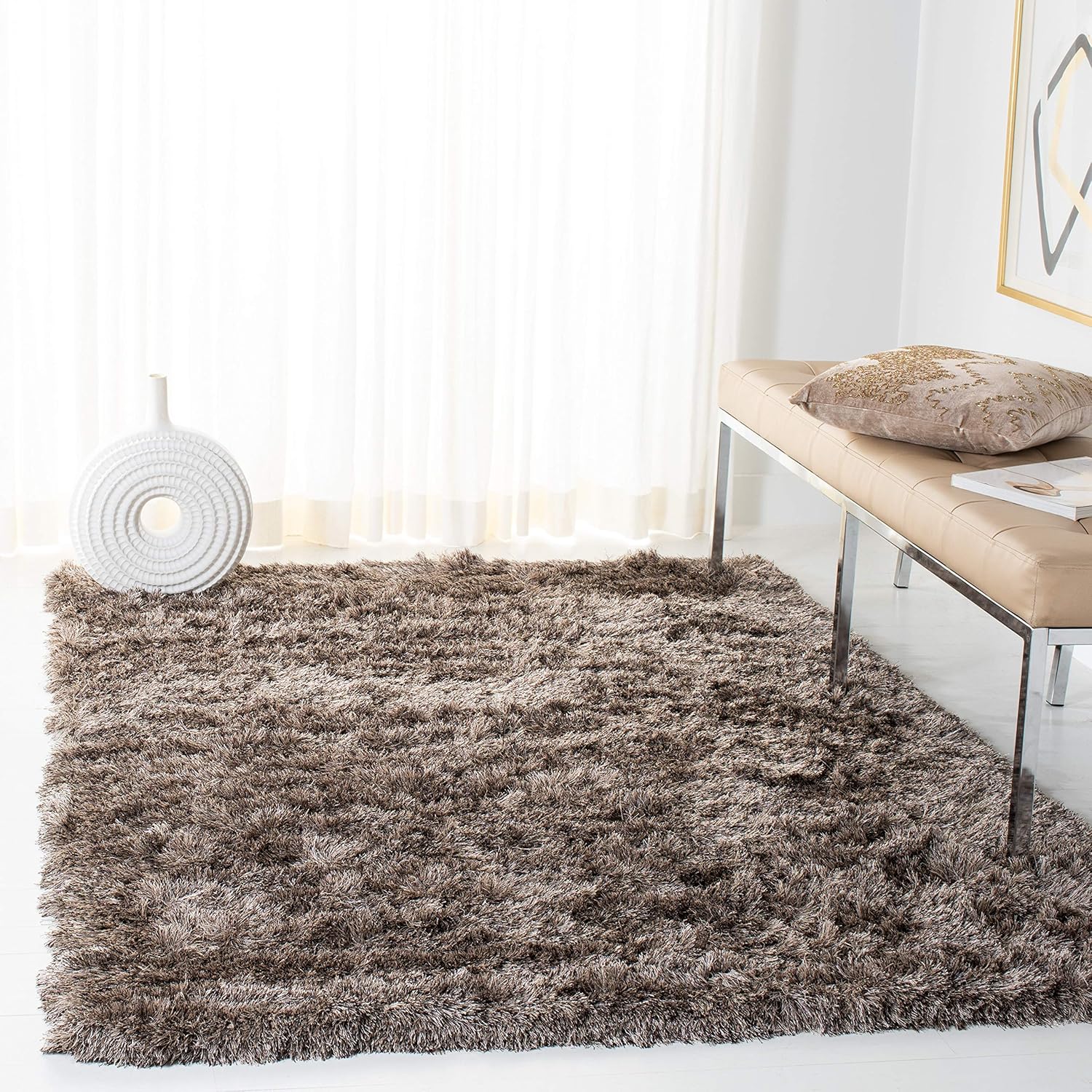 Paris Shag SG511 Hand Tufted Indoor Area Rug - Sable - 5'x7' - Safavieh