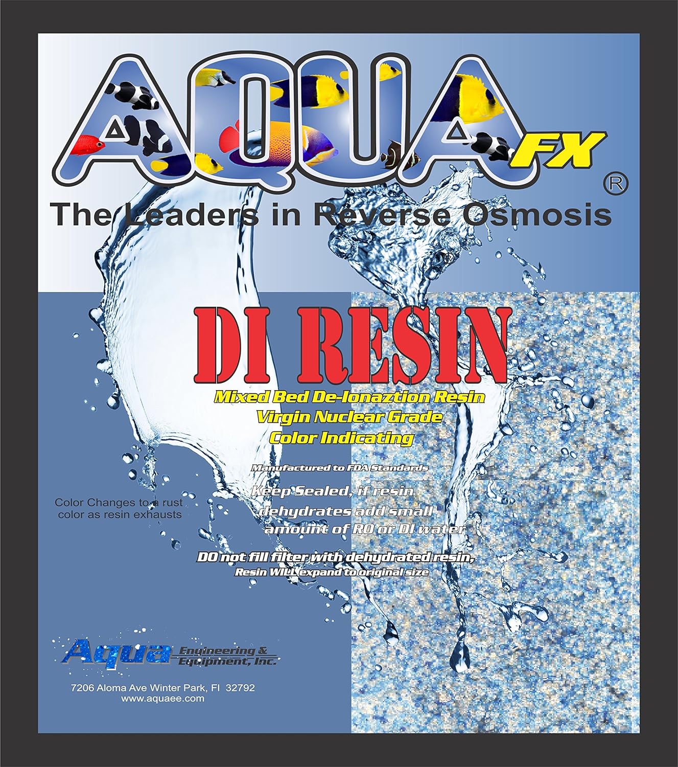 AquaFX Mixed Bed DI resin - 7.5 Lbs Bulk. Color Indicating resin - virgin, nuclear grade made in USA.
