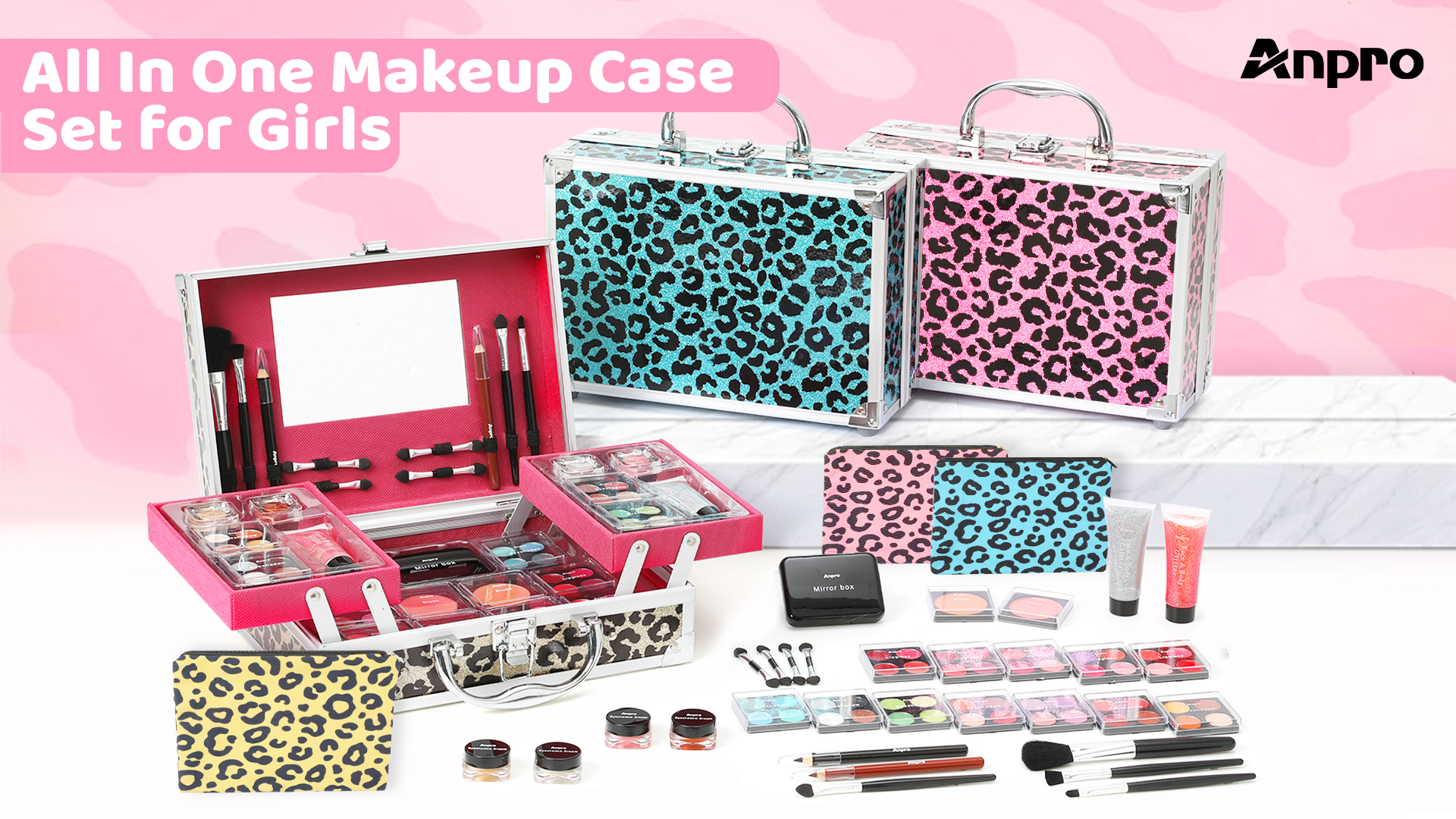 Amazon.com : Anpro All-In-One Leopord Double Folding Makeup Kit