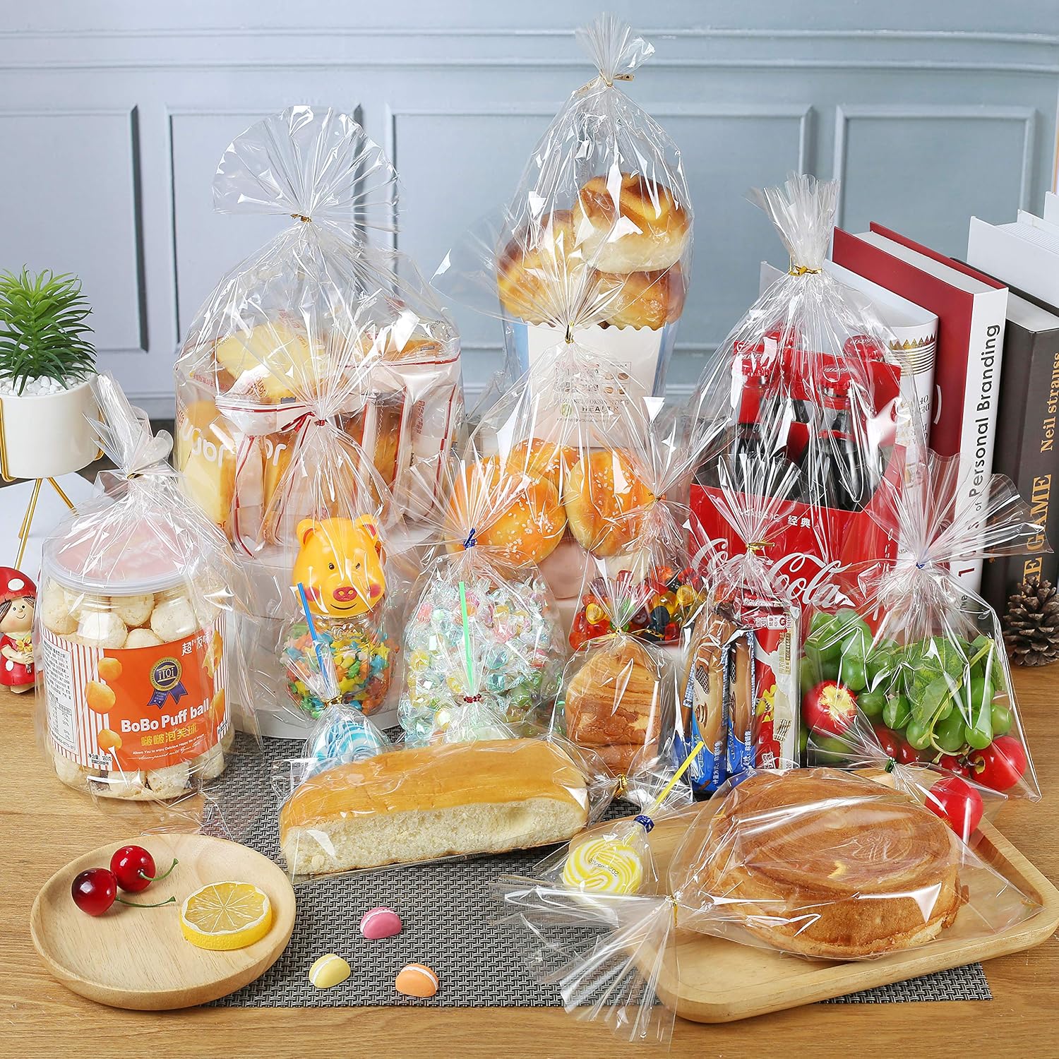 LISM 400 PCS 3" x 4" Thick Clear Cello Treat Bags Durable Plastic Cellophane Bag With Ties Packing Bakery Popcorn Cookies Candies Lollipop Treat Poly Bags