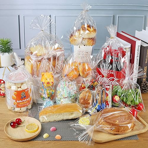 Miniatura 6 de LISM 400 bolsas transparentes de celofán de plástico duradero de 4 x 9 pulgadas de grosor con lazos de torsión coloridos, embalaje de panadería,