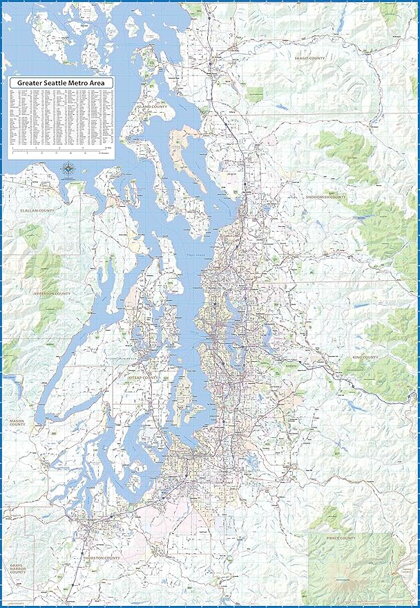 Seattle Metro Area Map Amazon.com : Greater Seattle Metro Area Laminated Wall Map (42” Wide By 60”  High) : Office Products