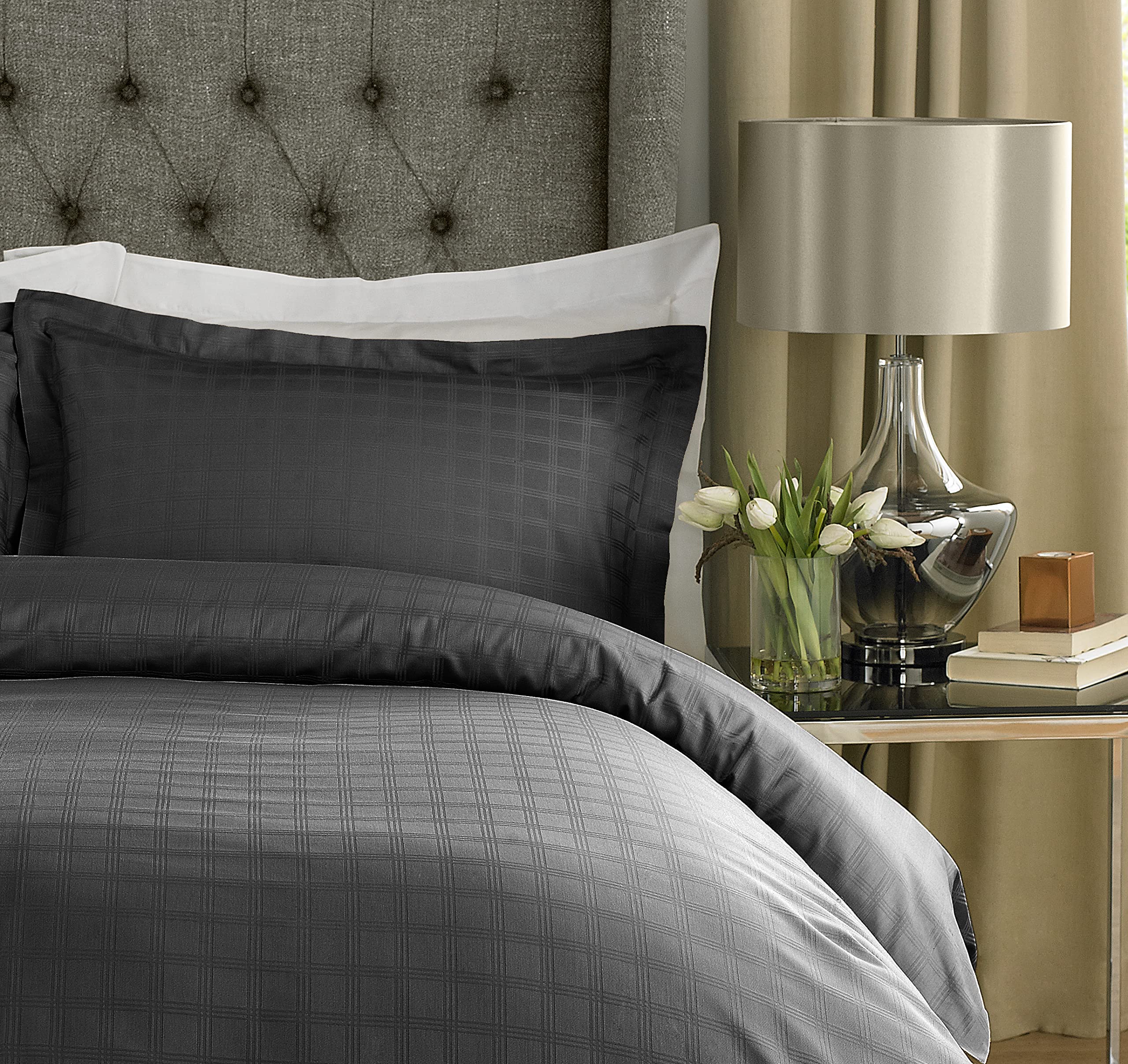 Lavish Label Luxury 400 Thread Count Duvet Cover Set (200 x 200 CM) with 2 pillowcases (50 x 75 CM), Black, Double - Image 2