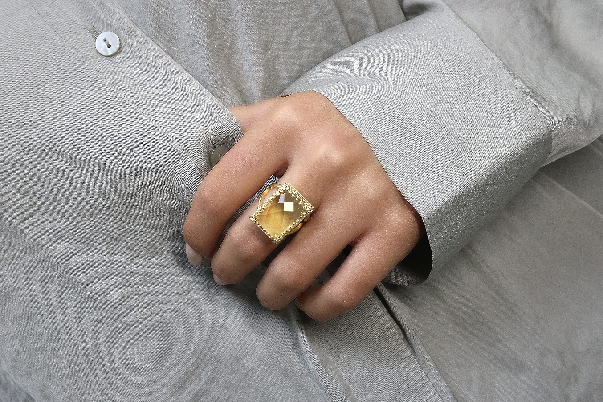 Anillo Único de Cuarzo Amarillo de Anemone Jewelry - Cuarzo Limón de en Plata de Ley 925 - Hermosos Anillos de Declaración para Mujeres - Joyas para Bodas, Fiestas, Compromisos - Hecho a Mano