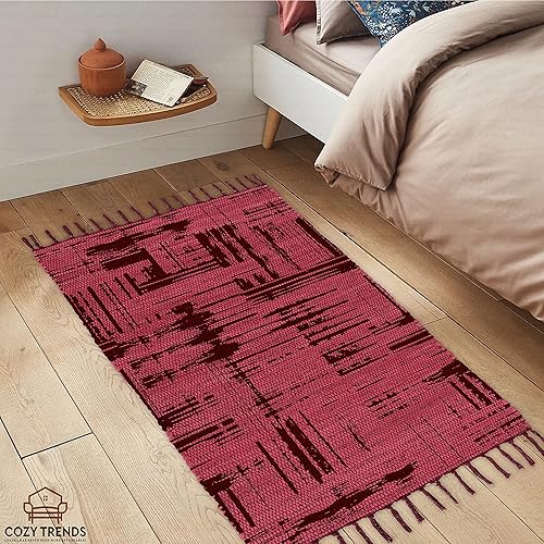 Miniatura 67 de Alfombra de trapo de algodón, 24 x 36 pulgadas, multicolor, tejida a mano, lavable y reversible, para sala de estar, cocina, entrada, con borlas