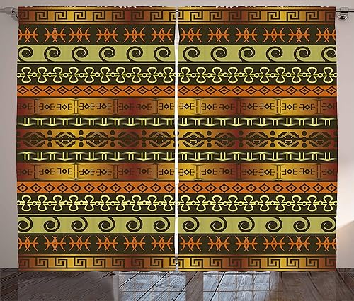 Vista 8 de Ambesonne Cortinas grises y aguamarina, universo tradicional degradado con arte tribal geométrico de mandala, cortinas de ventana para sala de Aqua