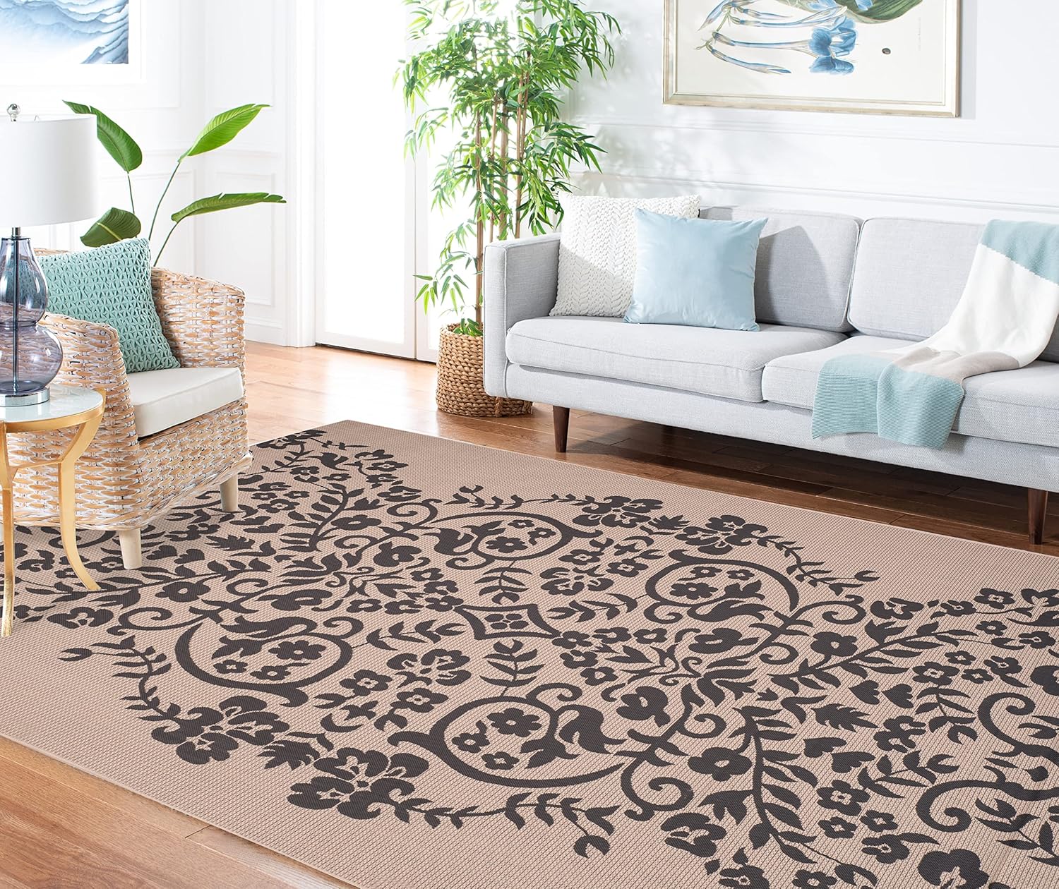 Martha Stewart x SAFAVIEH Outdoor Area Rug Collection - 4' x 5'7", Hickory, Weather Resistant & Washable, Ideal for Patio, Backyard, Mudroom, Deck, Dining Space (MSR4256-236)