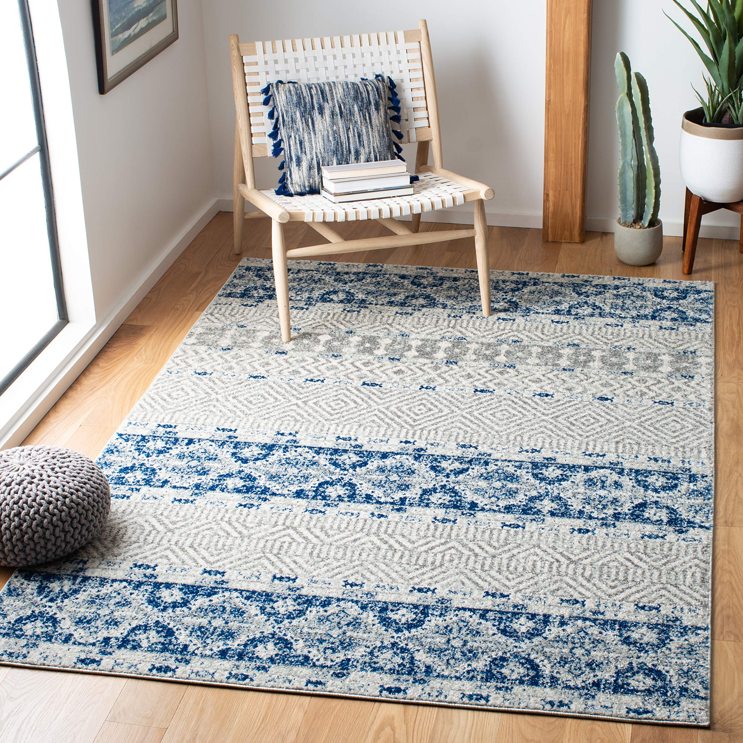 Tapis de chambre Madison argent et marine facile à nettoyer