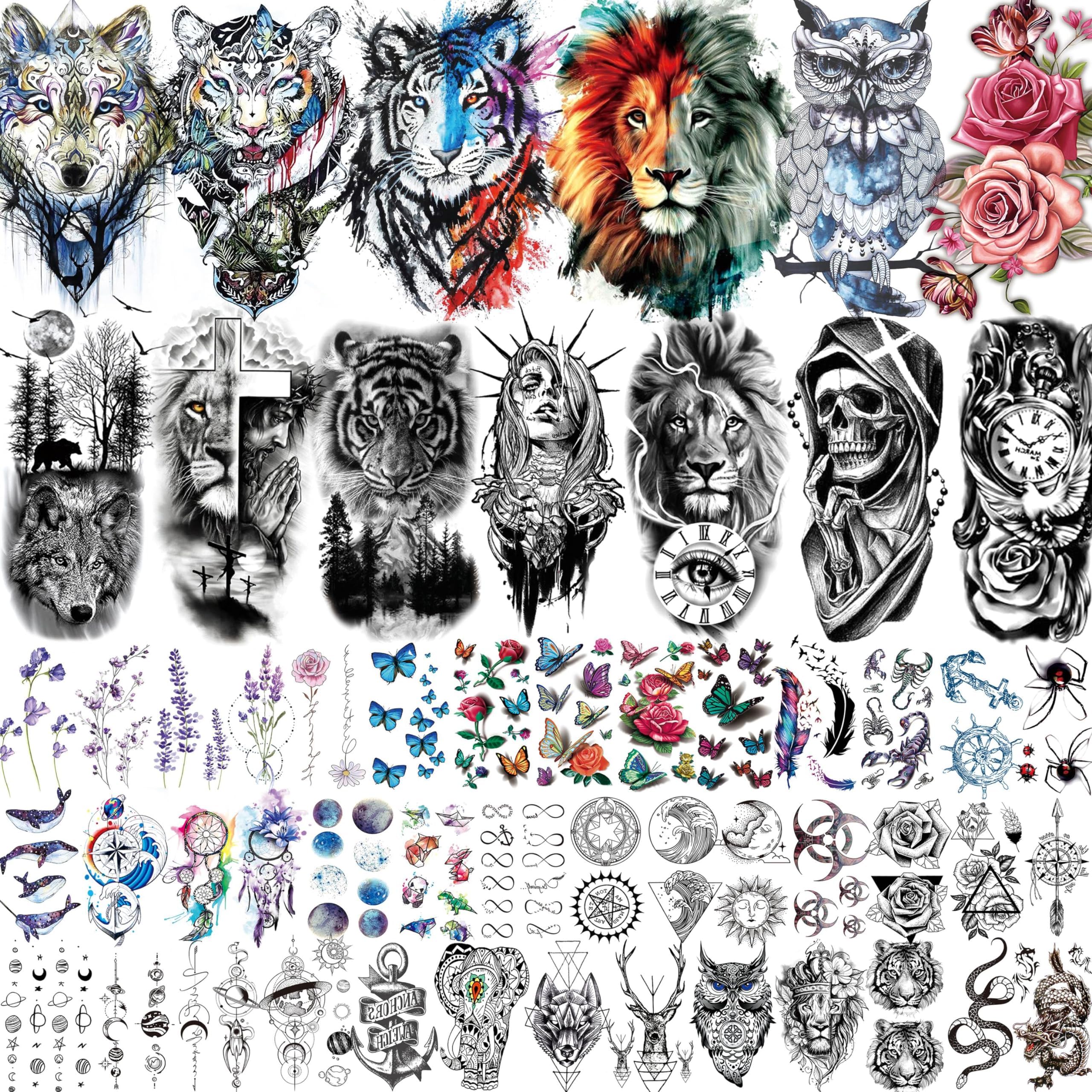 VANTATY 54 Sheets Large Watercolor Lion Owl Temporary