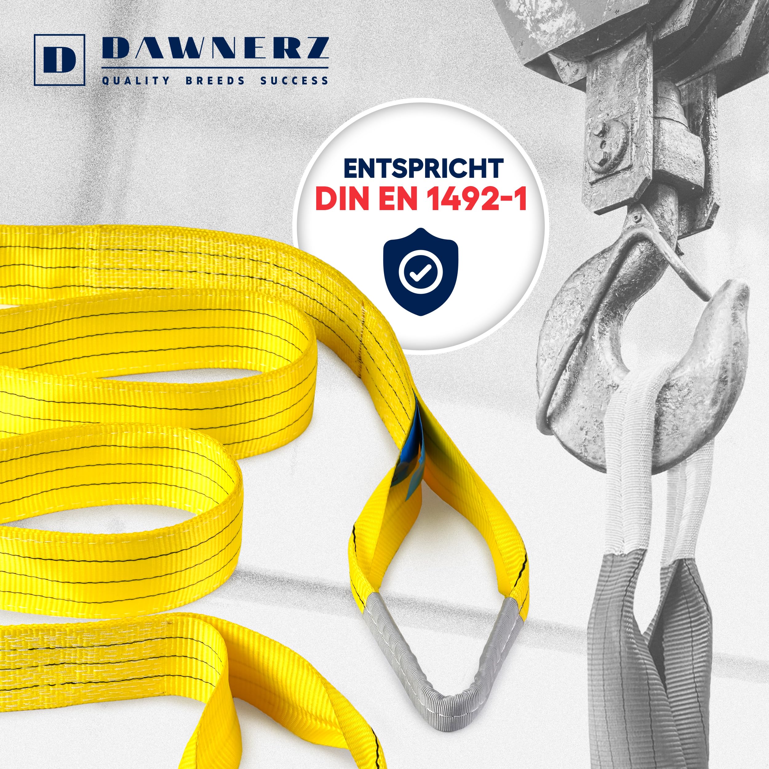 Schlaufen-Hebeband 3000 kg Direkt WLL, 2m - Schwerlast Hebegurt aus Polyester - Zweilagige Hebeschlinge mit Verstärkten Endschlaufen