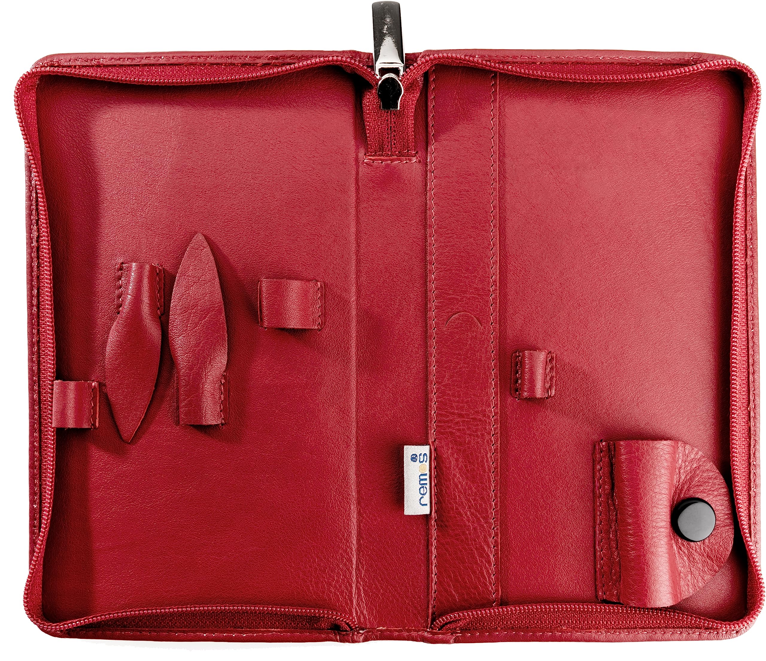 REMOS Set manicure in vera pelle, vuoto, per 7 strumenti - rosso