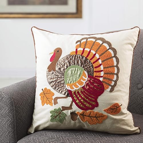 Funda de almohada decorativa para el día de Acción de Gracias, funda de cojín bordada con colorido patrón de pavo para sala de estardormitorio