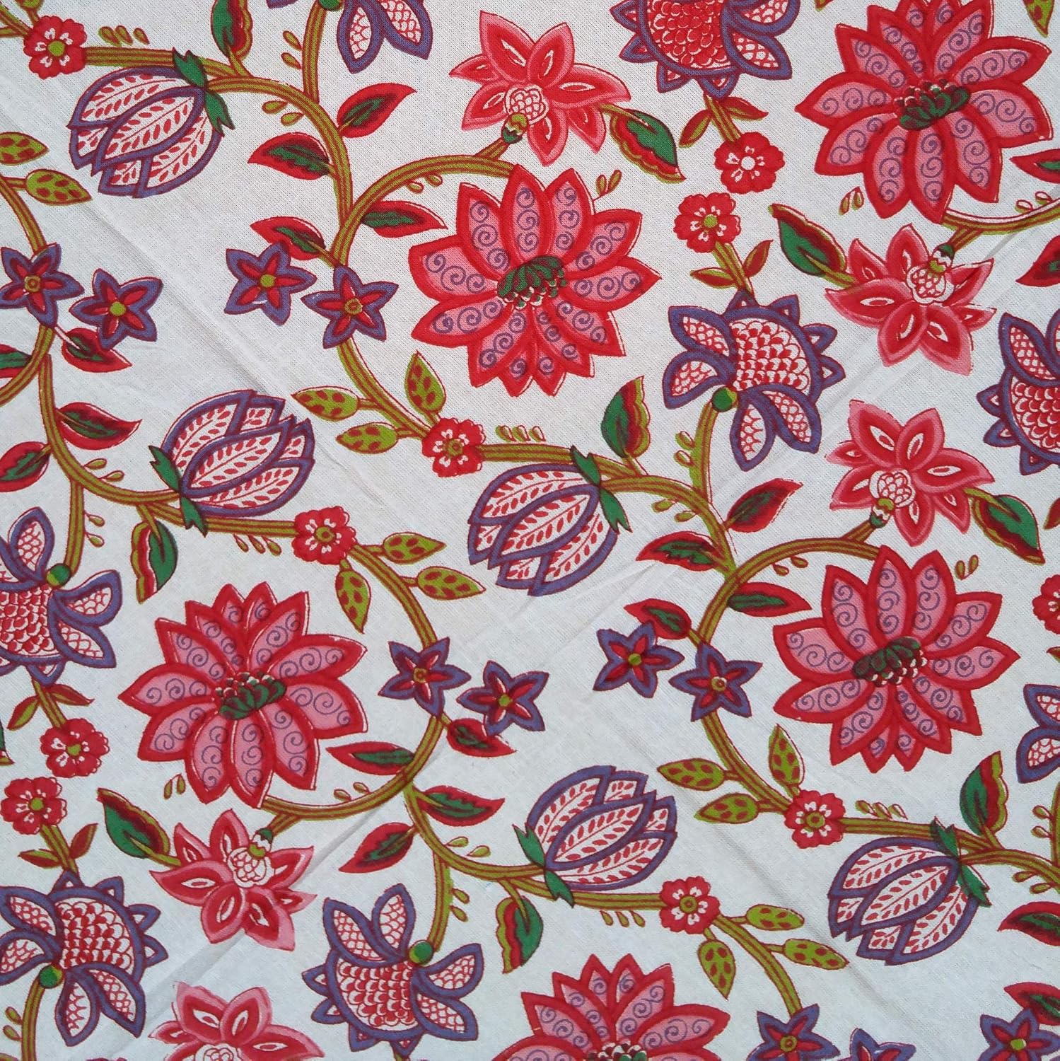 Floral Tablecloth for Round Tables Pink Red Green White Cotton Floral Kitchen Table Linen Round 90 inches - Image 3