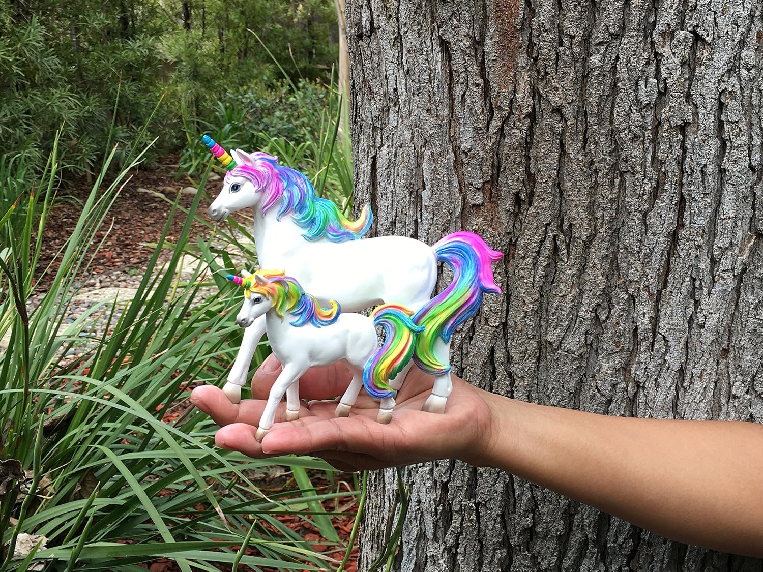 GlitZGlam Fairy Garden Miniature Set Bundle of Top Favorite Fairies and Gnomes: Rainbow Unicorn Set and Black Beauty Figurine