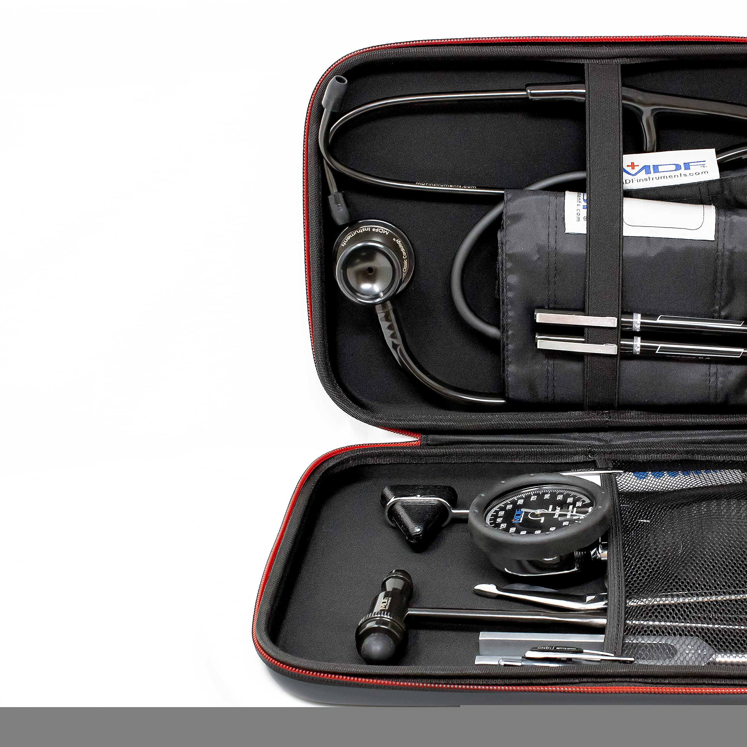 MDF Instruments, Leopardo Delle Nevi/Oro Rosa ProCardial Stetoscopio, Titanio leggero, MDF797TSLRG + MDF Custodia Rigida da Viaggio per stetoscopio - Medio (MDFSCM12)