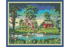 CaptainCrafts New Cross Stitch Embroidery Kit - Unpreprint 14CT, Country House