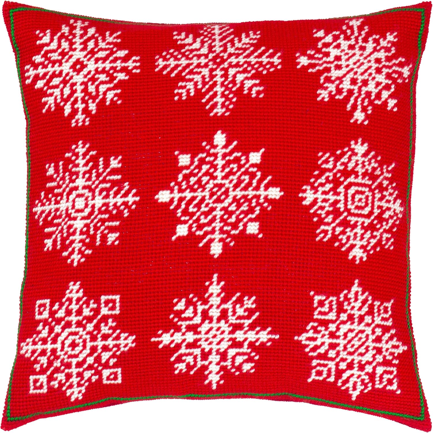 Brvsk Stamped Cross-Stitch Kit for Adults and Beginners — Scandinavian Snowflakes 16″ × 16″ with Clear, Precise Printed Design on Cotton Canvas; Includes 2 Needles, Yarn, and Easy-Read Chart