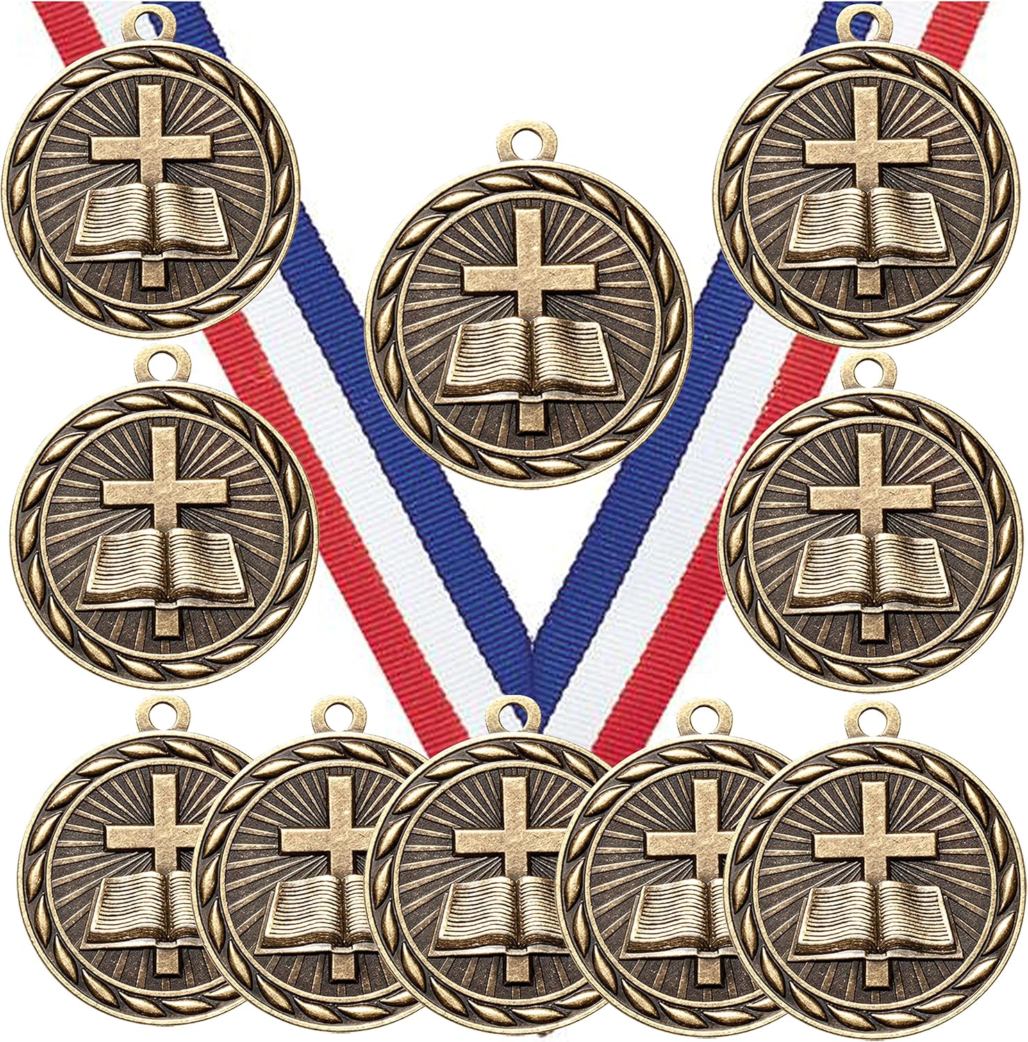 Express Medals Pack of 10 (or More) 2 Inch Gold Religious Religion Award Medals Variations with or Without Engraving Personalization Engraved Custom Text Names