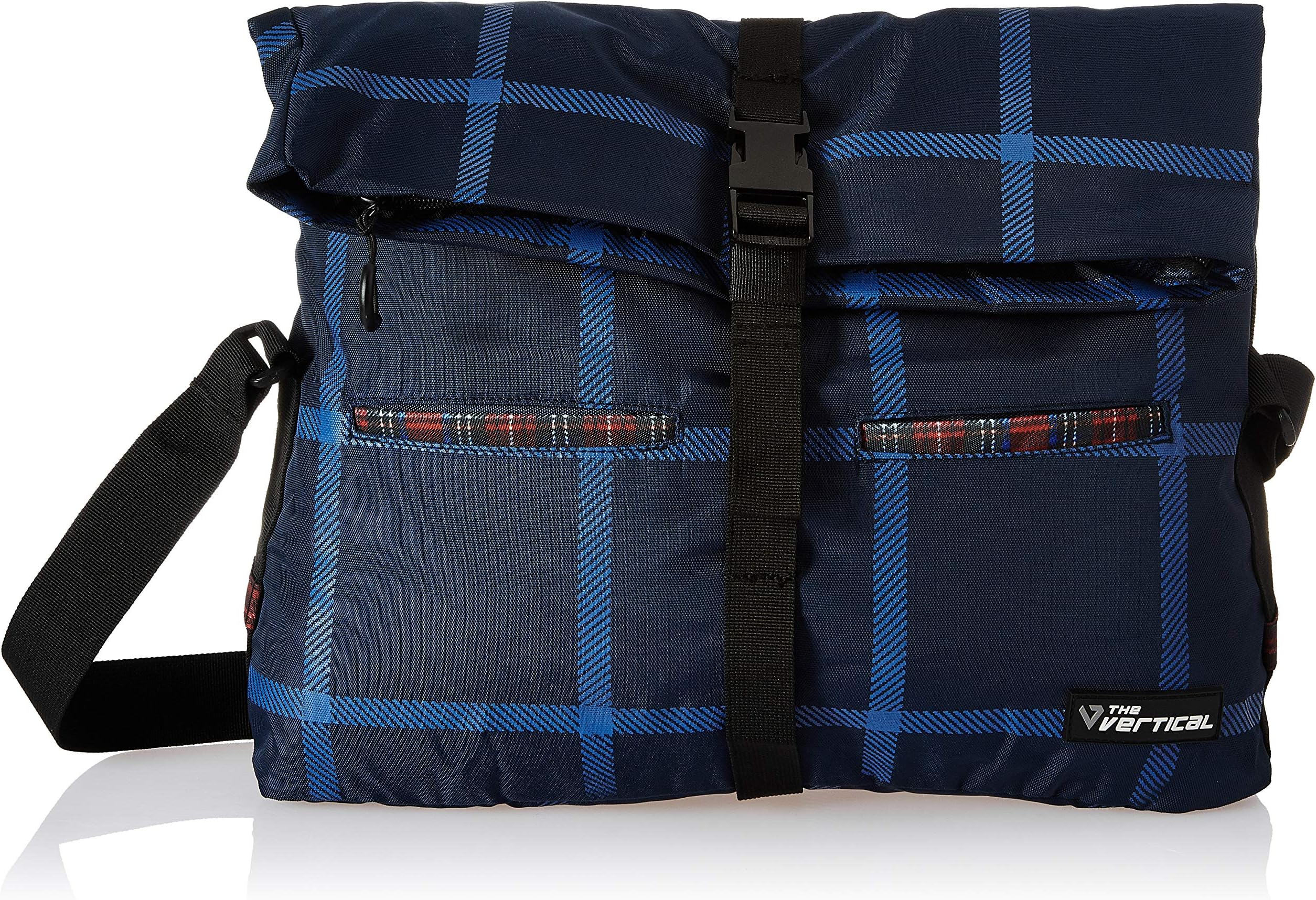 The VerticalChequered Polyester Sling Business Case for Unisex - Navy