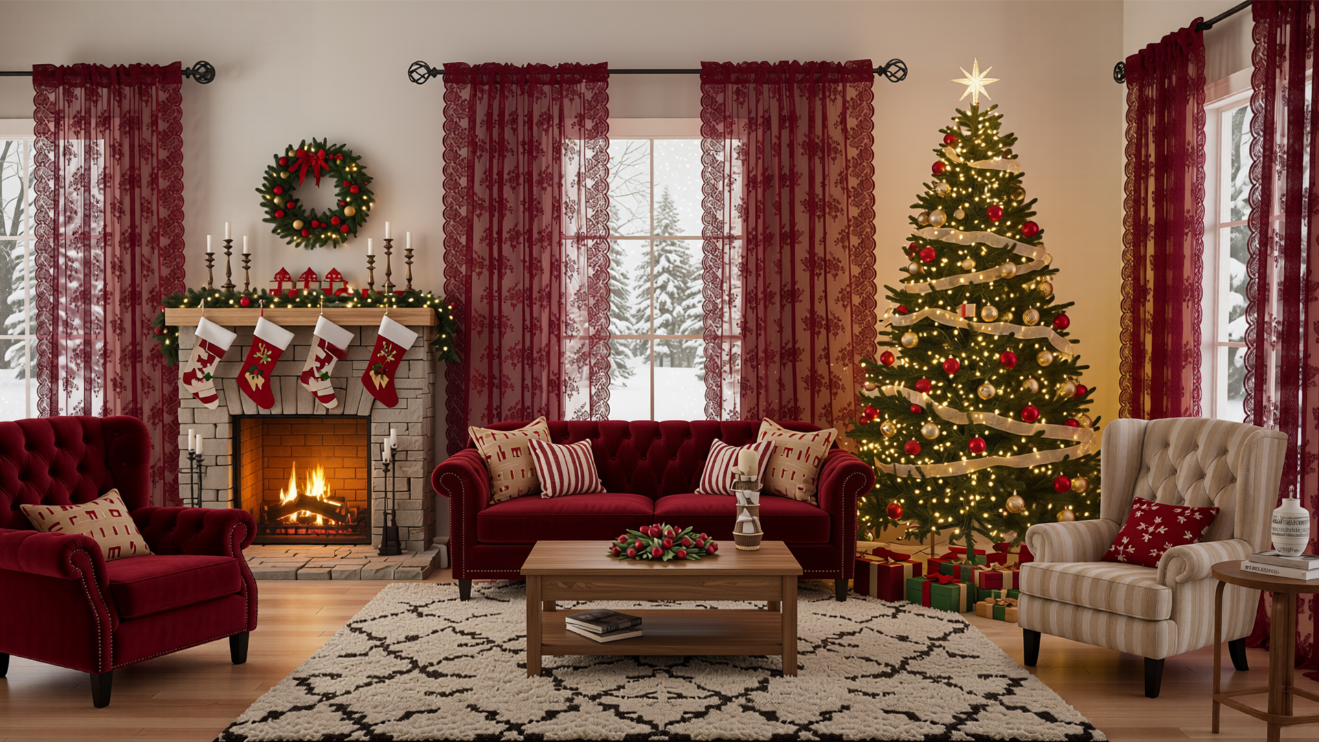 Amazon.com: Kotile Burgundy Lace Curtains for Living Room Floral